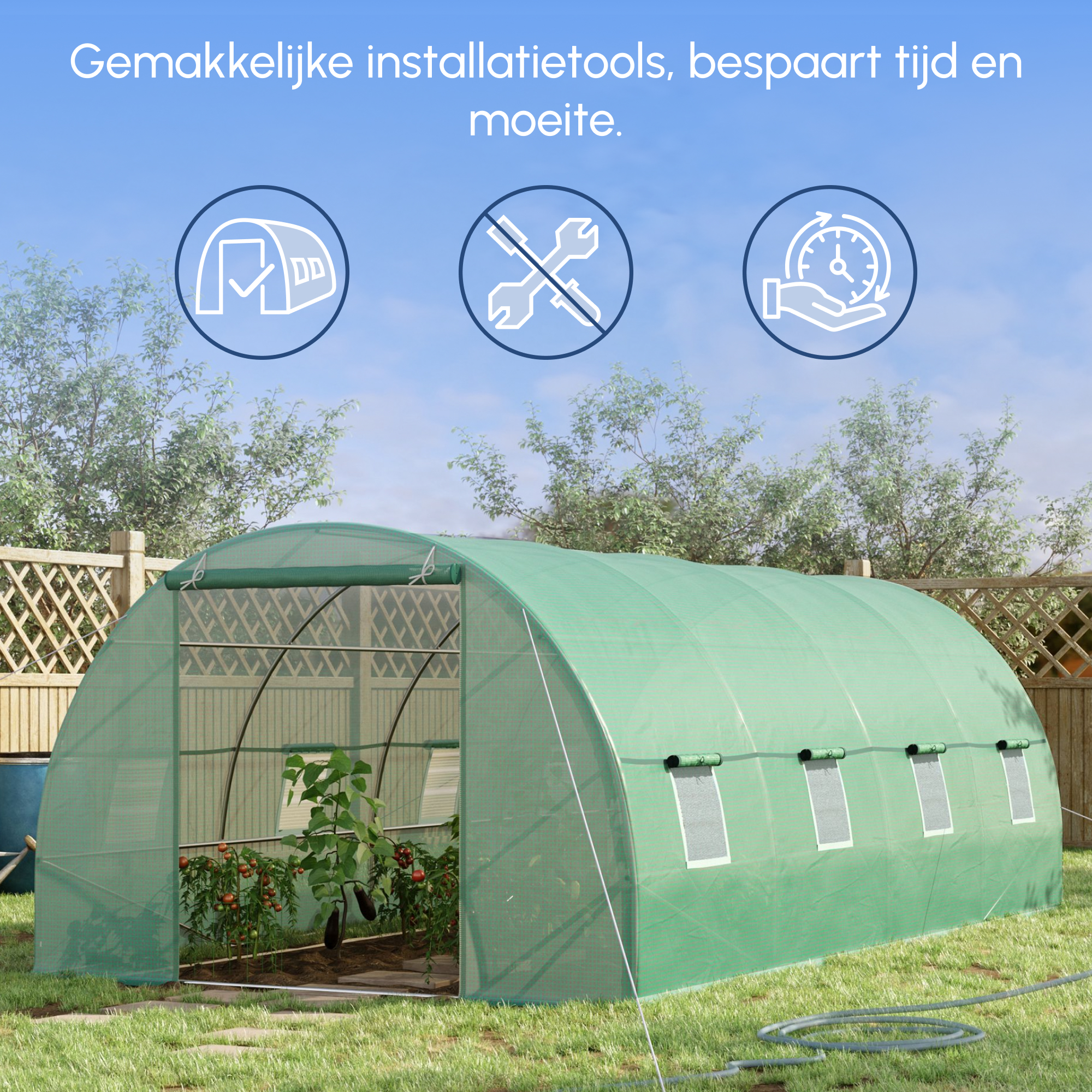 Outsunny Tuinkas Tomatenkas Broeikas Folietunnel Kweekkas met Venster Groen 595 x 300 x 200 cm