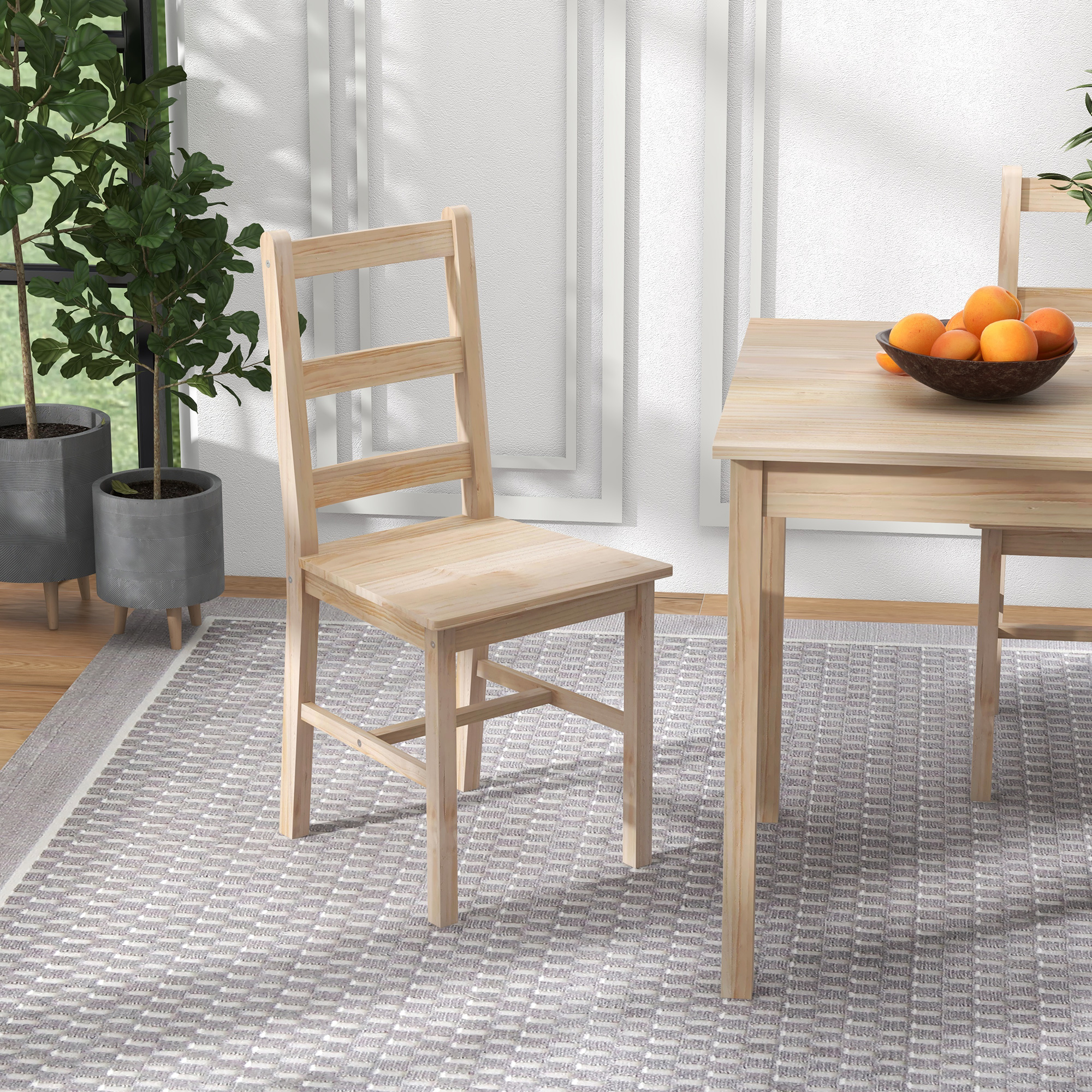 HOMCOM 5-delige Eetgroep Eettafel met Stoelen Zitgroep, Massief Hout, 118 cm x 73 cm x 75 cm, Natuur