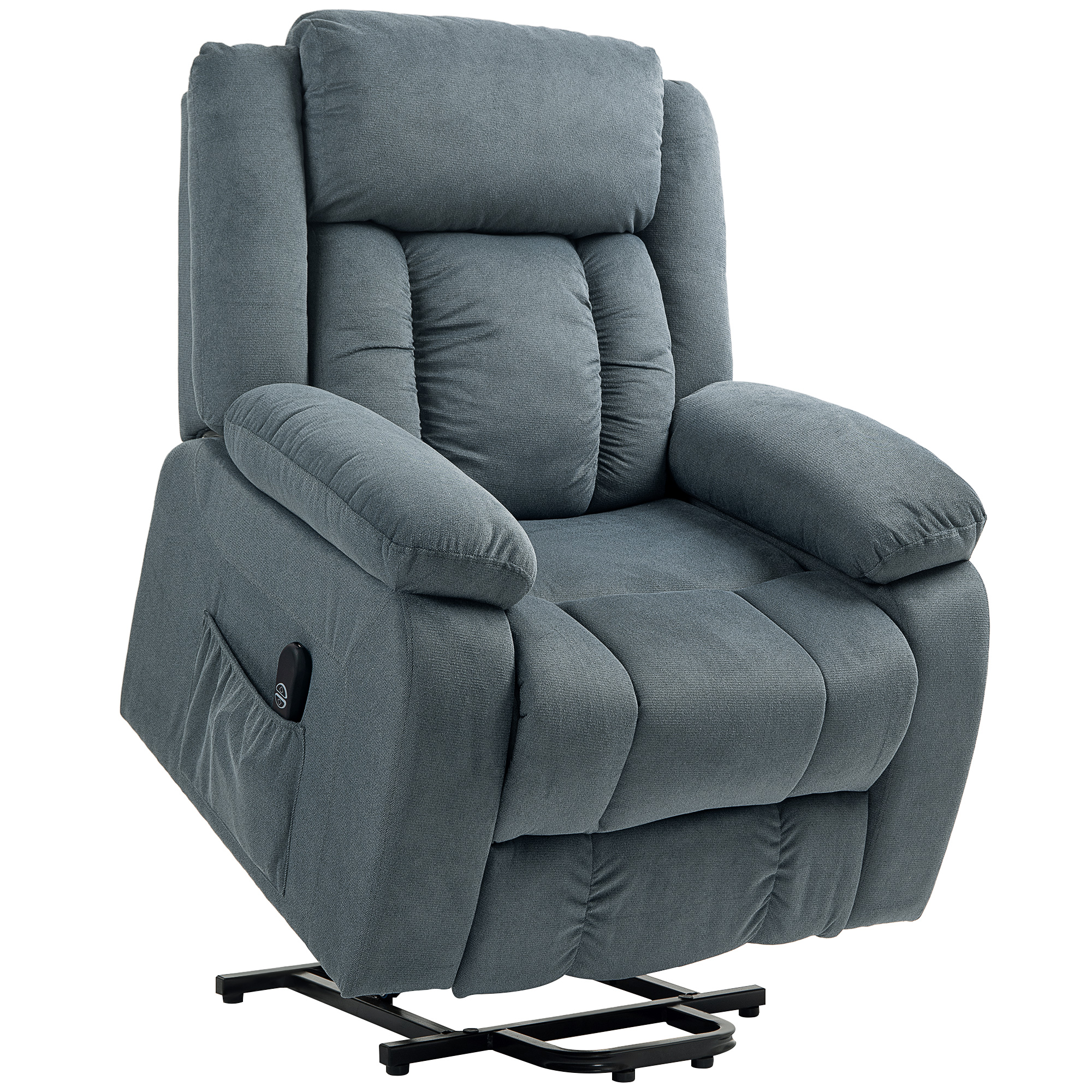 HOMCOM Opstaanstoel met Zachte Bekleding, Relaxstoel met Afstandsbediening en Zijvakken, Grijs