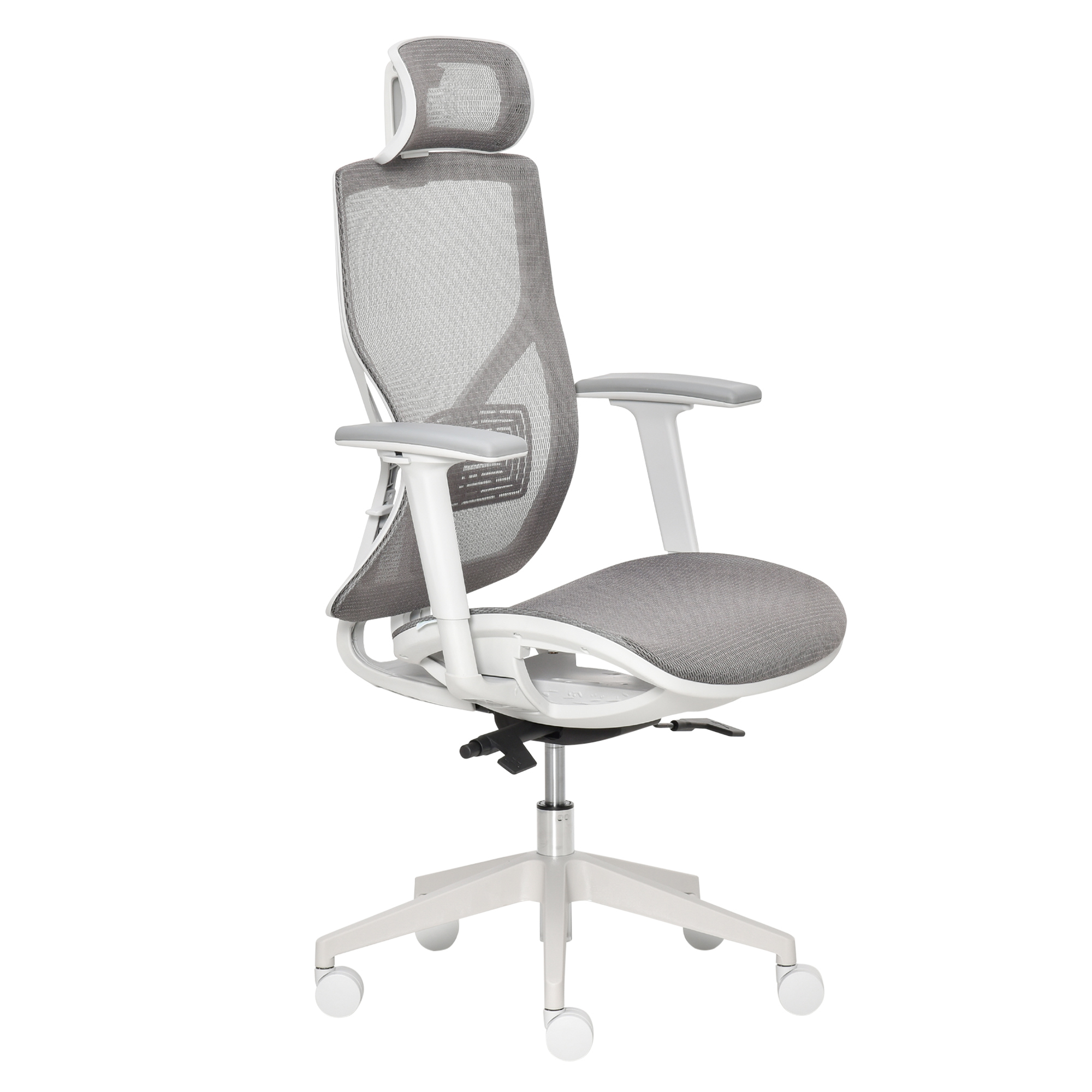 Vinsetto bureaustoel bureaustoel draaistoel gamestoel met hoofdsteun lendenkussen 3D-armleuning 3 niveaus 360 ° zwenkbare wielen, in hoogte verstelbaar ergonomische netstof schuimgrijs 67 x 65 x 120-128 cm