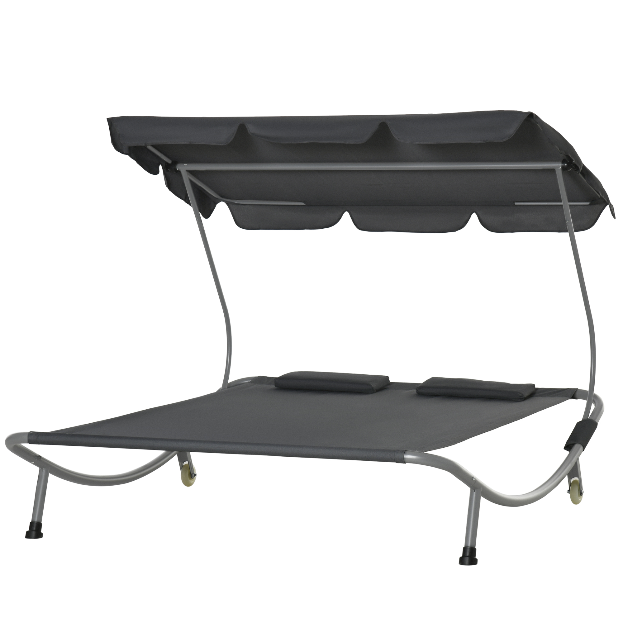 Outsunny Dubbele ligbank ligbed relax lounger met zonnedak rolbaar staal crèmewit / grijs