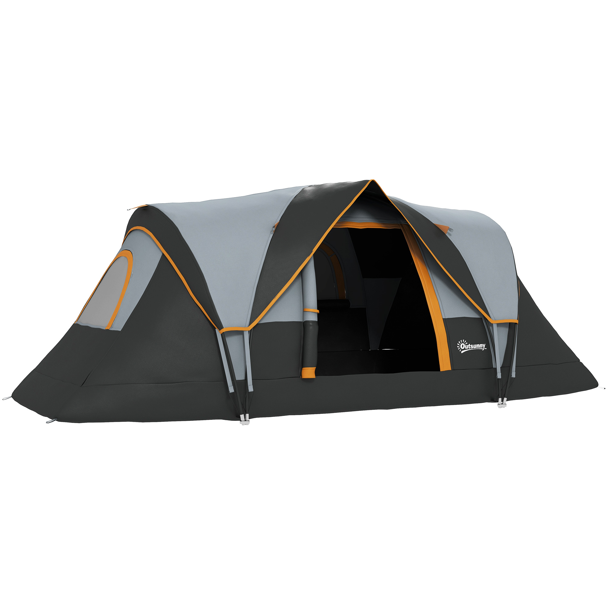 Outsunny Kampeertent voor 5-6 Personen, Familietent, Draagtas, 4,55x2,2x1,8m, Lichtgrijs/Zwart