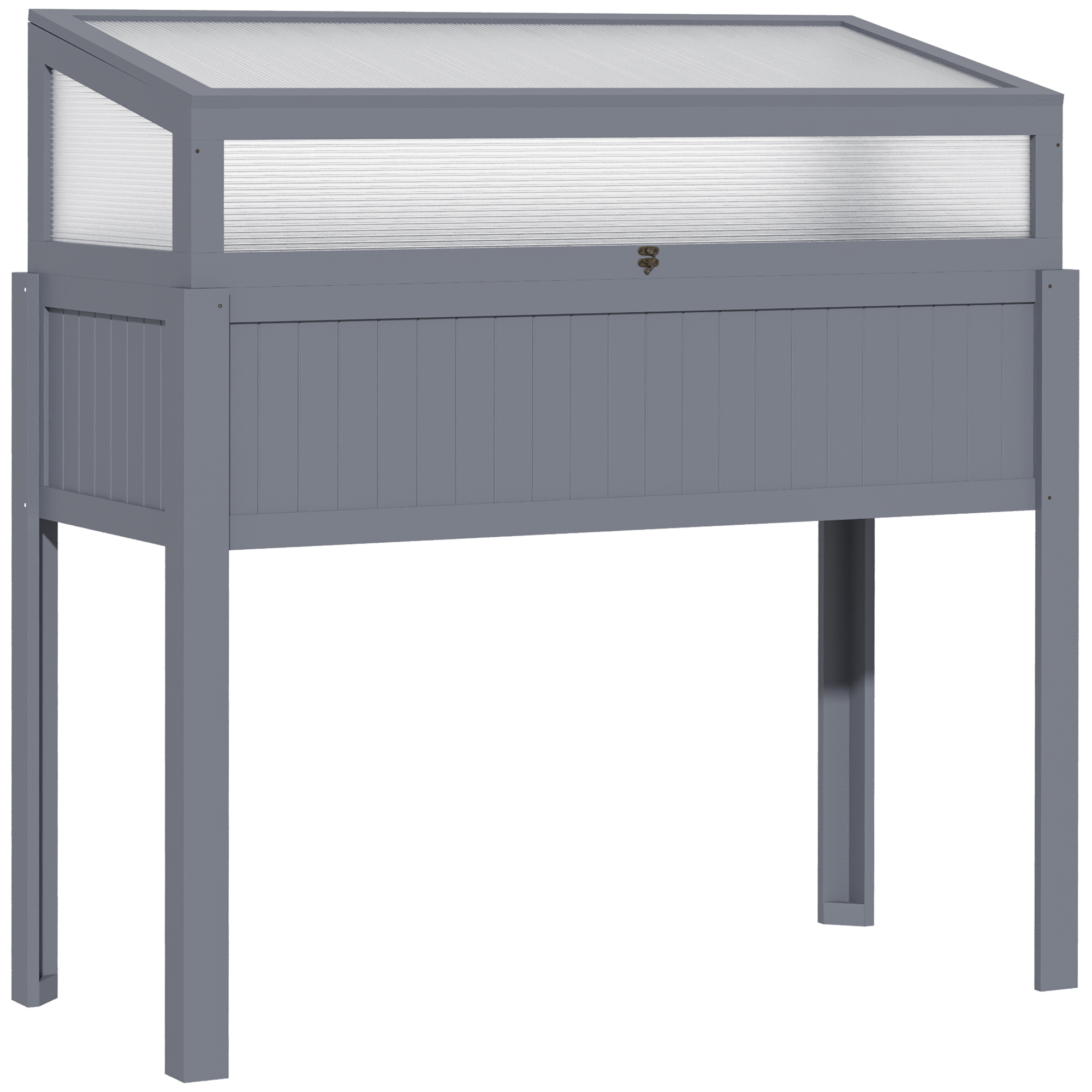 Outsunny Verhoogd Bed Hout met Koud Frame 2-in-1 Kas Tomatenhuis Groentebed Kruidenbed Plantenbak voor Tuin Balkon en Terras Polycarbonaat Grijs 120 x 54 x 112/122 cm
