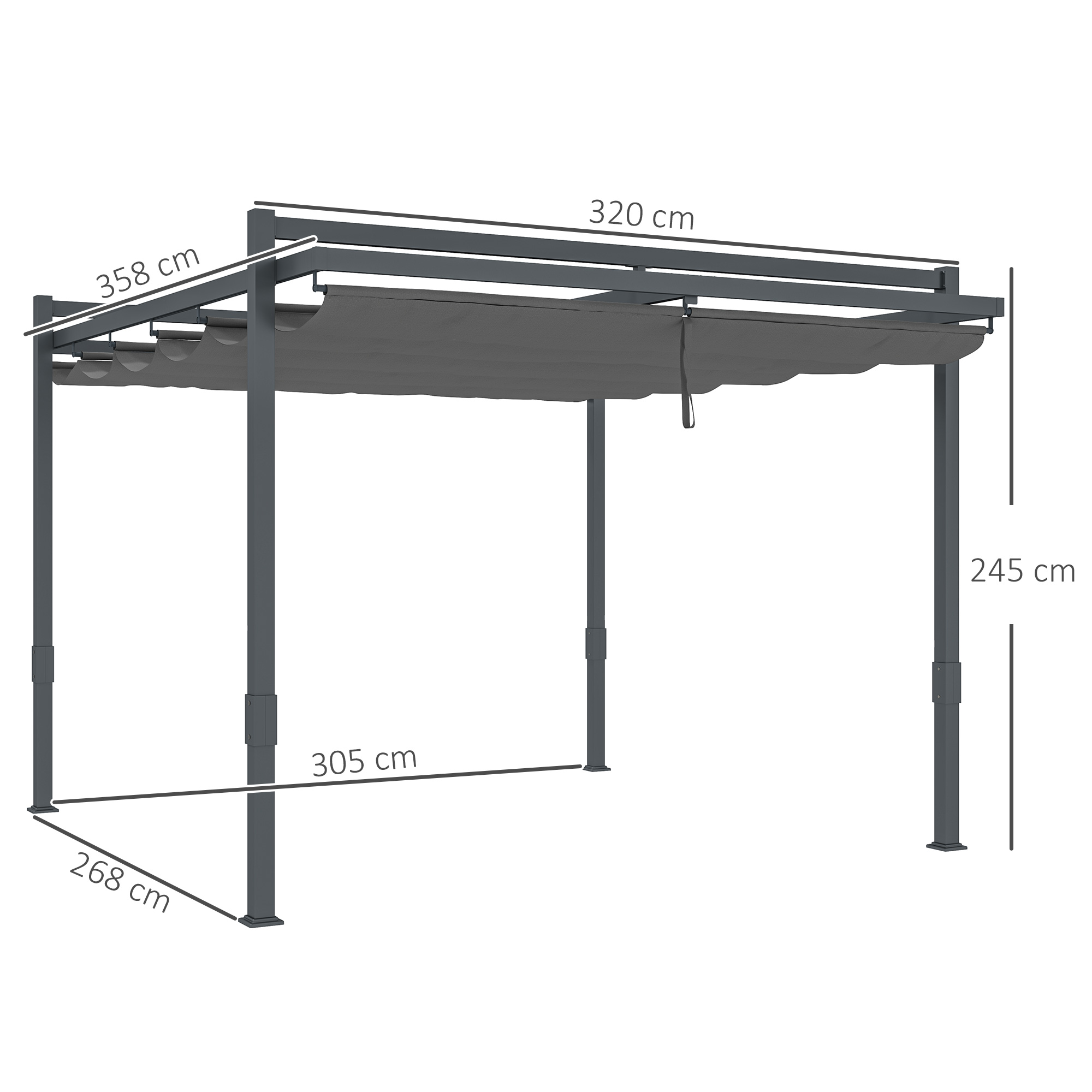 Outsunny Pergola met Schuifdak ca. 3,5x3m Aluminium Duurzaam Winterbestendige Zonwering Grijs
