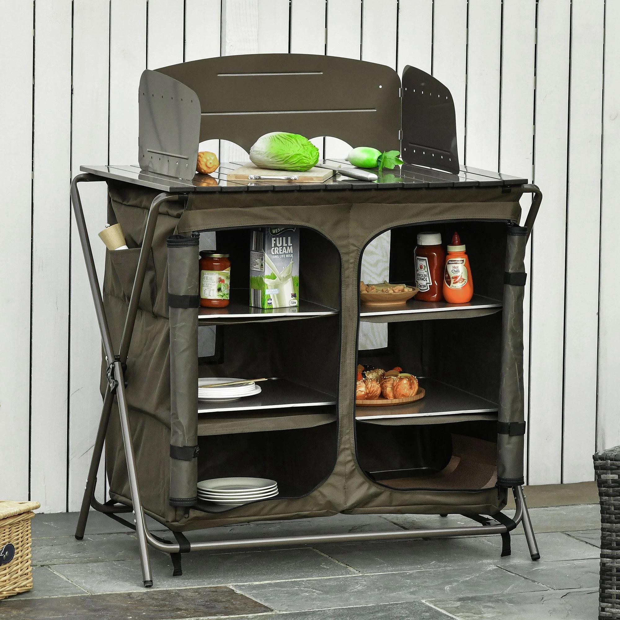 Outsunny camping kast keukendoos draagtas windscherm draagtas staal 600D Oxford stof groen 57 x 94 x 109 cm