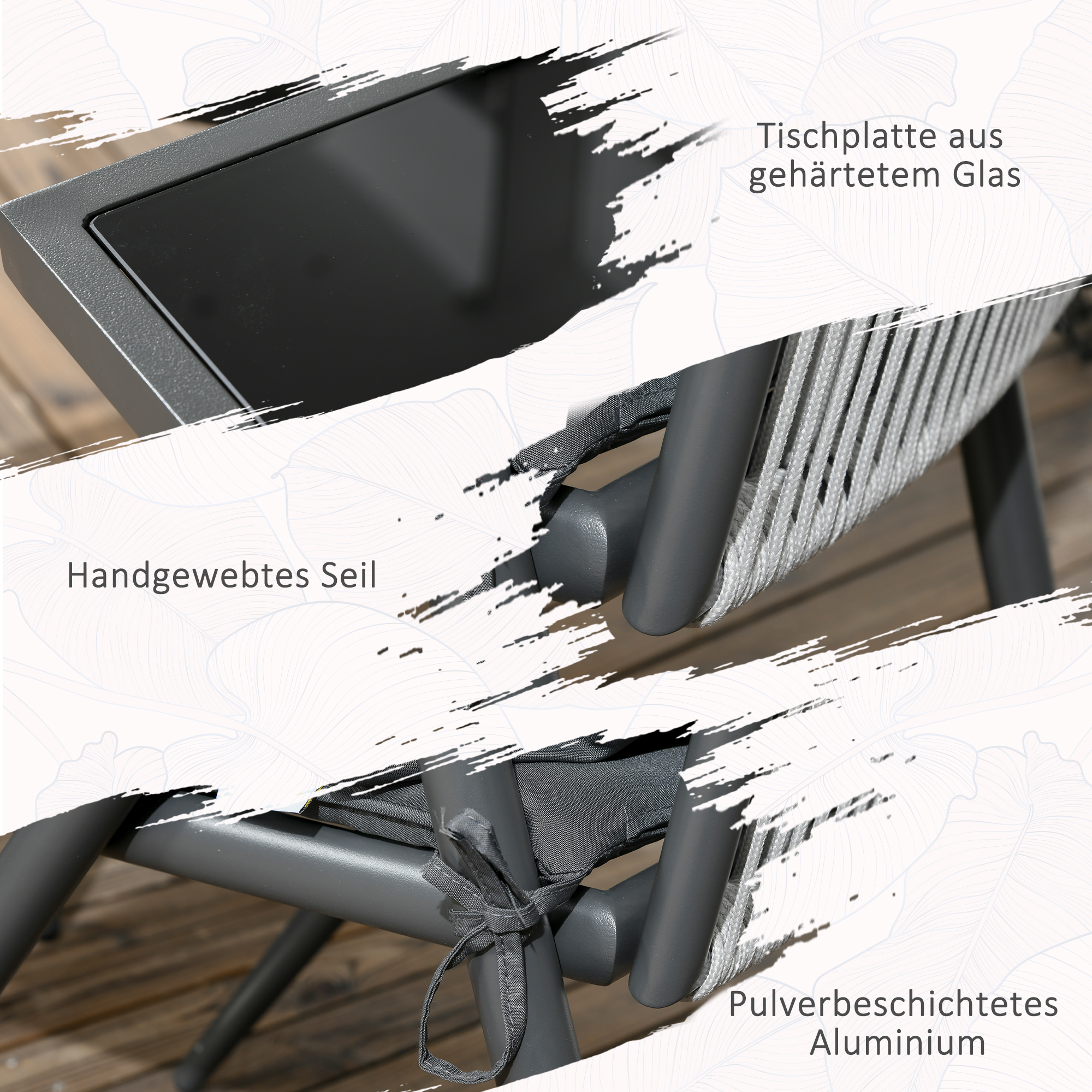 Outsunny 5-delige tuinmeubelset, tuinset, weerbestendig, 80 cm x 80 cm x 75 cm, donkergrijs