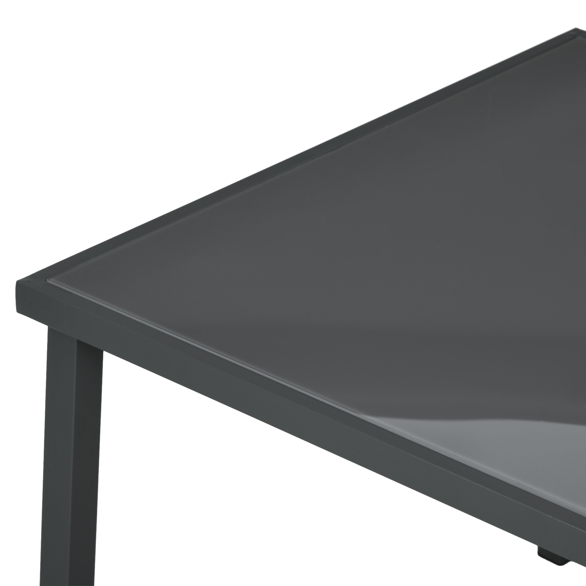Outsunny Tuinset voor buiten, 4 inklapbare stoelen, tafel met glazen blad, verstelbare rugleuning, aluminium, donkergrijs