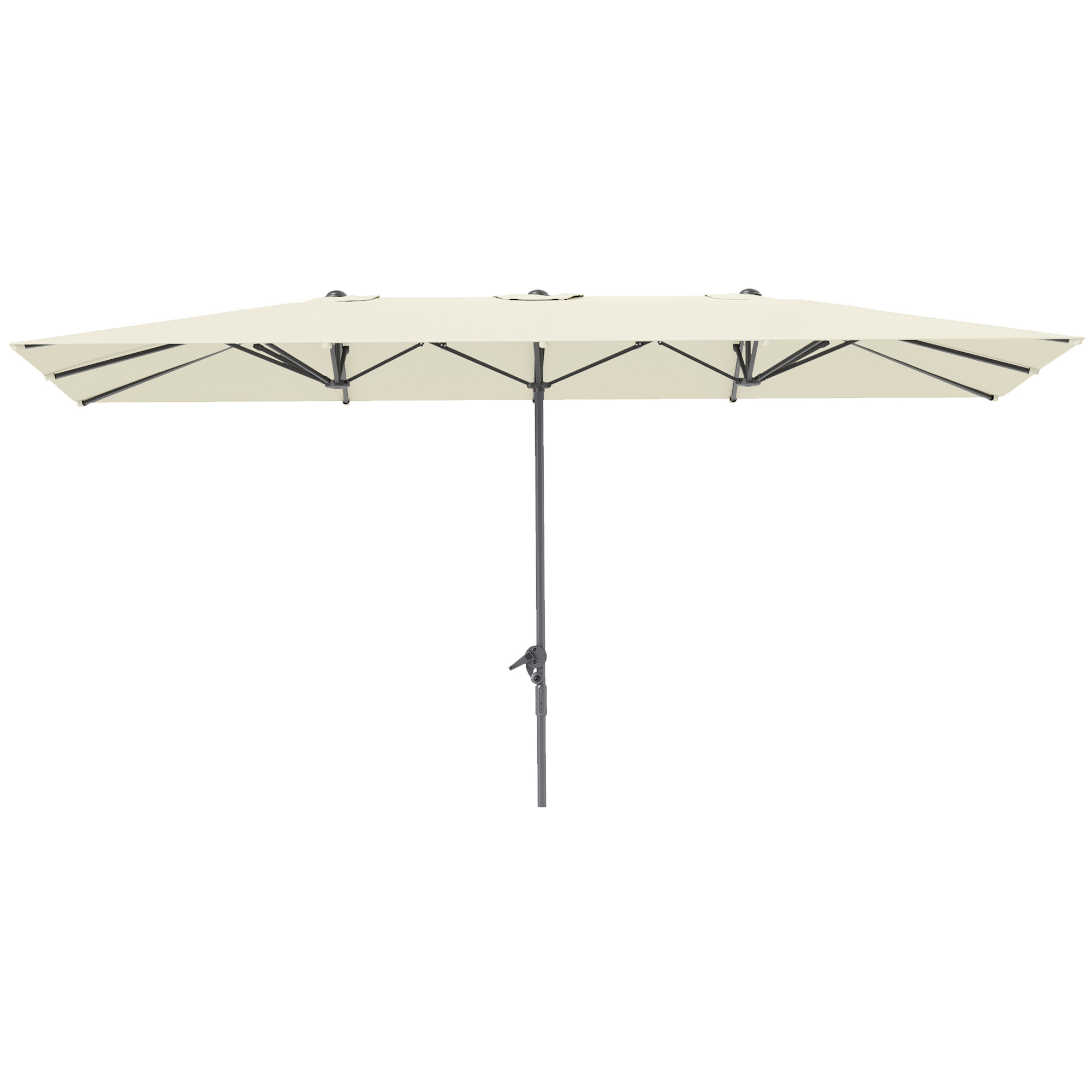 Outsunny Dubbelzijdige Parasol, 451 x 264 cm Zonnescherm met Kruksysteem, 12 Metalen Baleinen, Aluminiummast, Crèmewit