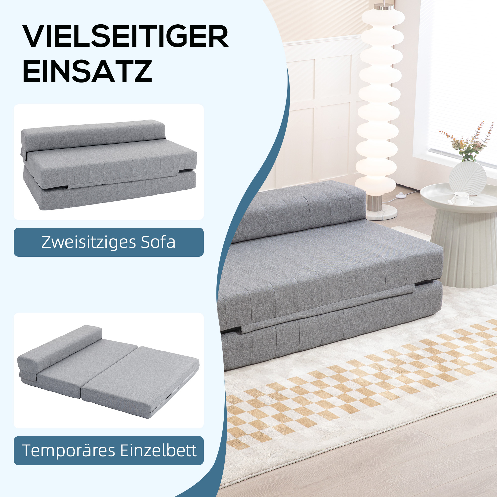 HOMCOM Opvouwbare Gastenbed Stoel, Slaapbank, Opvouwbaar, tot 250 kg, 138x80x50 cm, Grijs