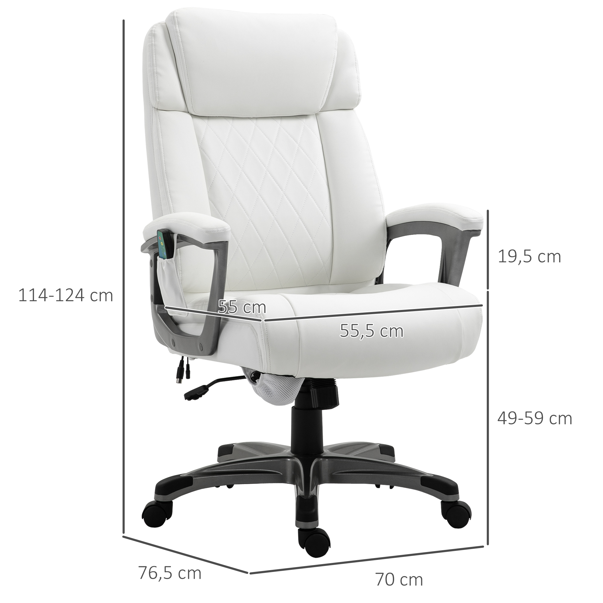 Vinsetto massage bureaustoel 6-punts draaibare massagestoel gemaakt van kunstleer met gebogen hoofdsteun en armsteun wit 70 b x 76,5 d x 114-124 h cm