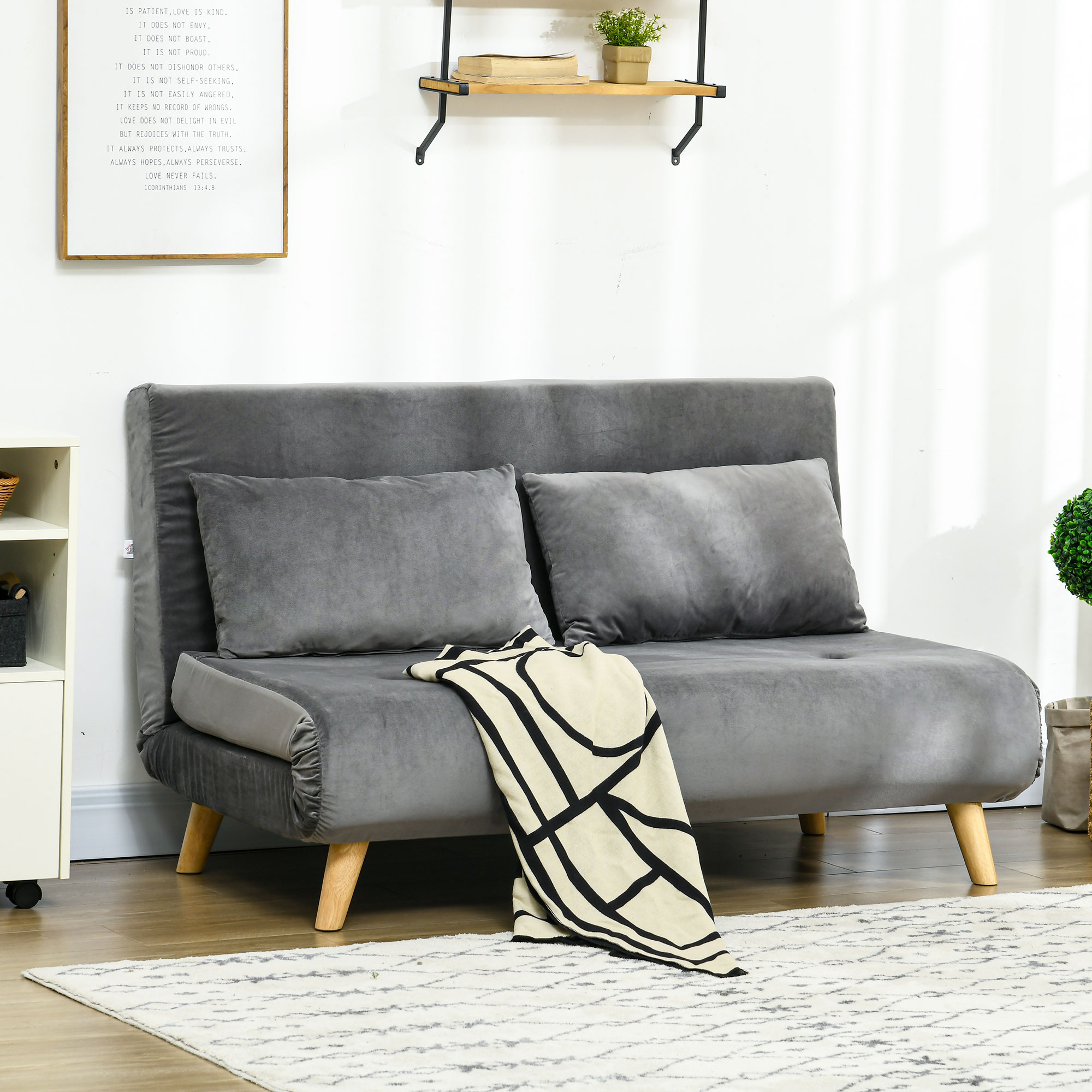 HOMCOM Schlafbank Relaxbank Bankstel, inclusief 2 kussens, fluweelachtige uitstraling, 130 x 78 x 79 cm, Grijs
