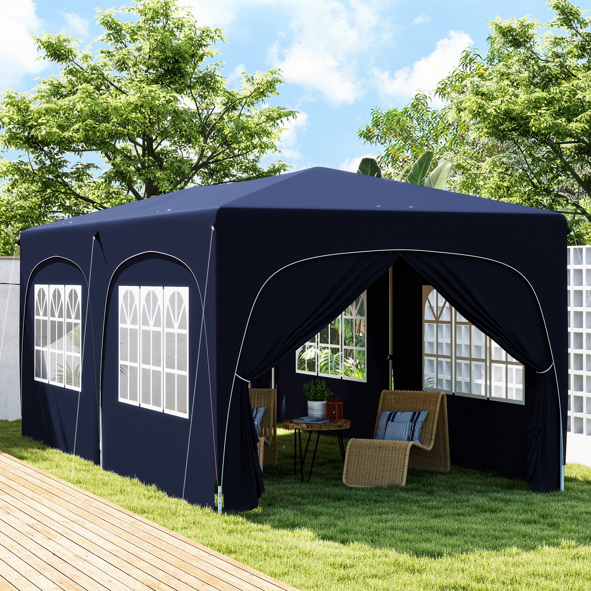 Outsunny 3 x 6 m Pop-up Paviljoen met Zijwanden, UPF50+ Hoogteverstelbaar Tuinpaviljoen met Draagtas en Zandzakken