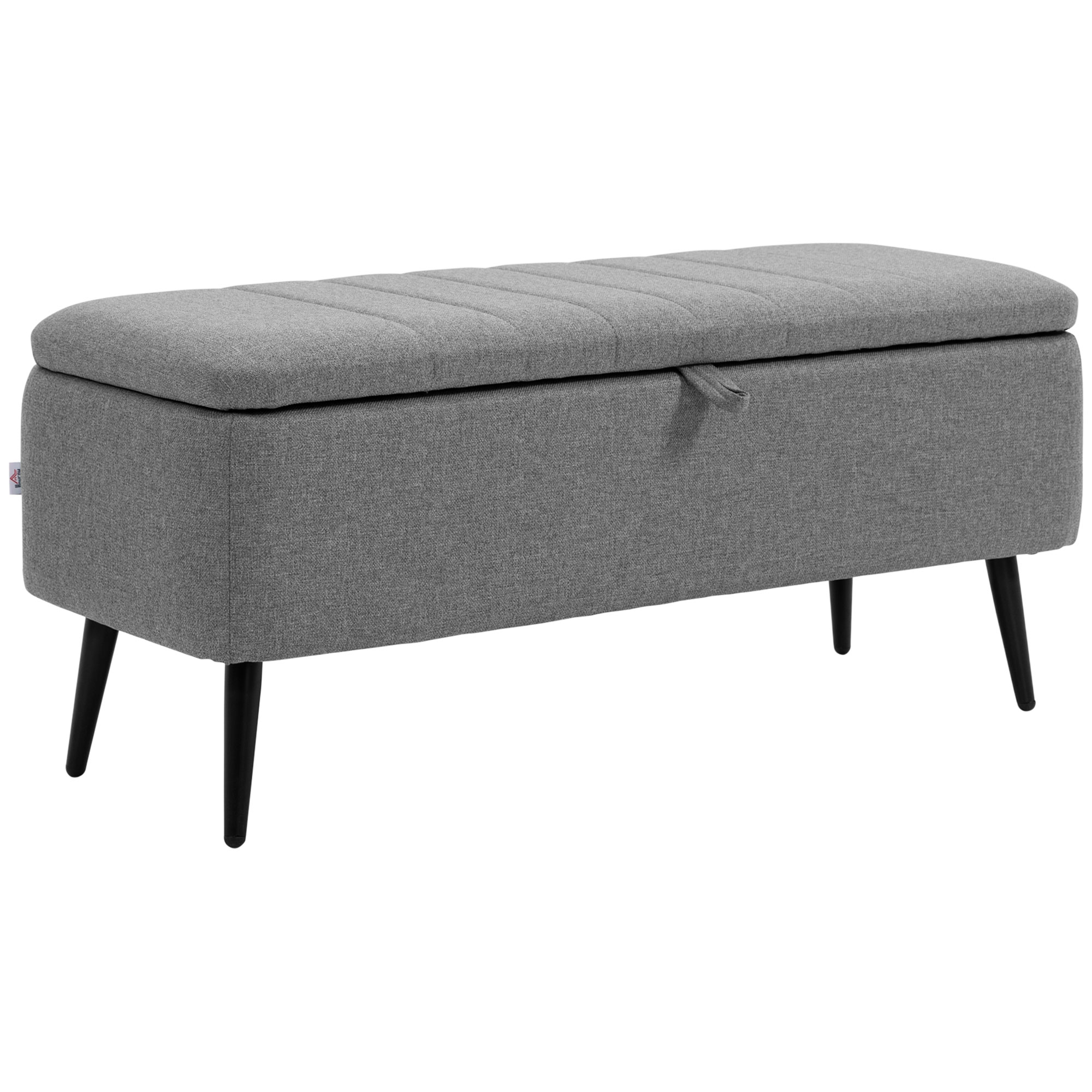 HOMCOM Zitbank met Opbergruimte, Gestoffeerde Bank met Linnenlook, Opbergbank met Stalen Poten 102 x 40 x 44 cm, Grijs