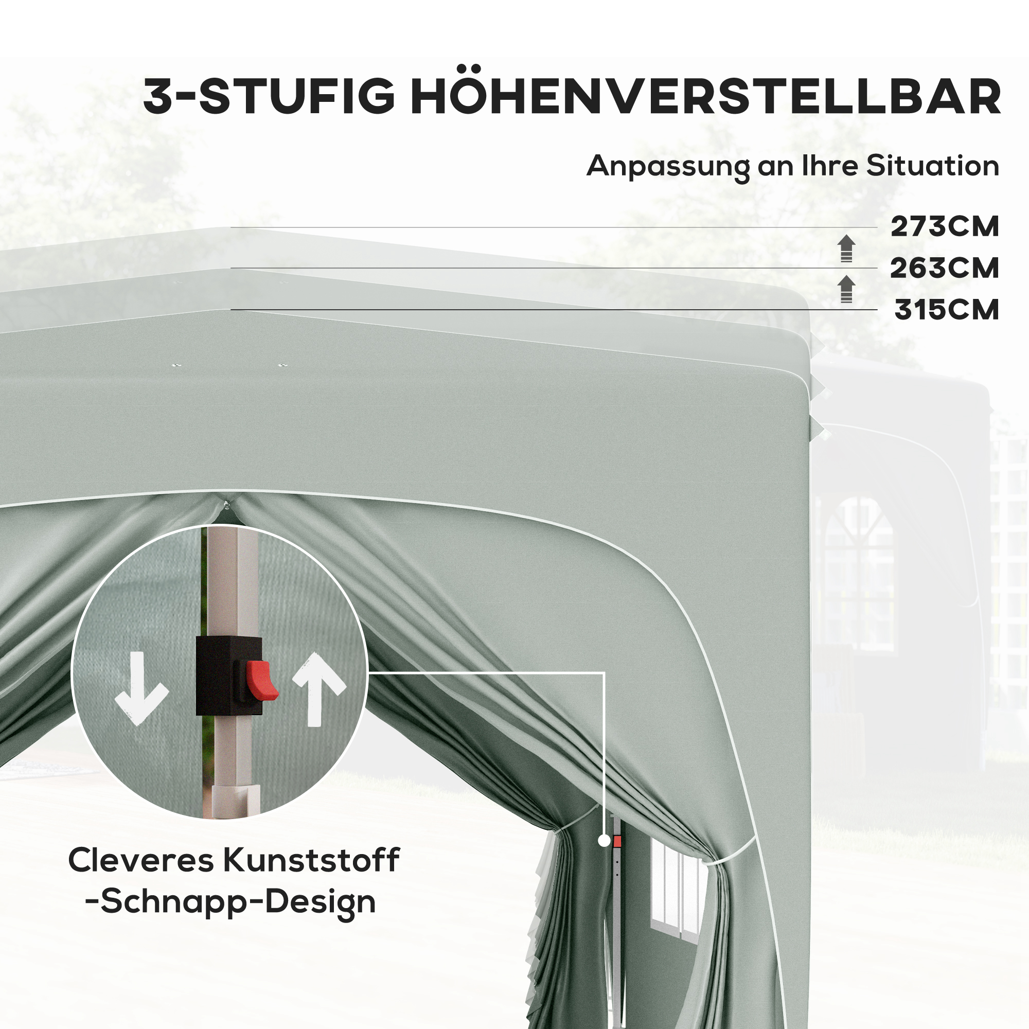 Outsunny 3 x 3 m Paviljoen, Pop-up Tuintent met Zijwanden en Draagtas, UPF50+, Hoogteverstelbaar, Zand