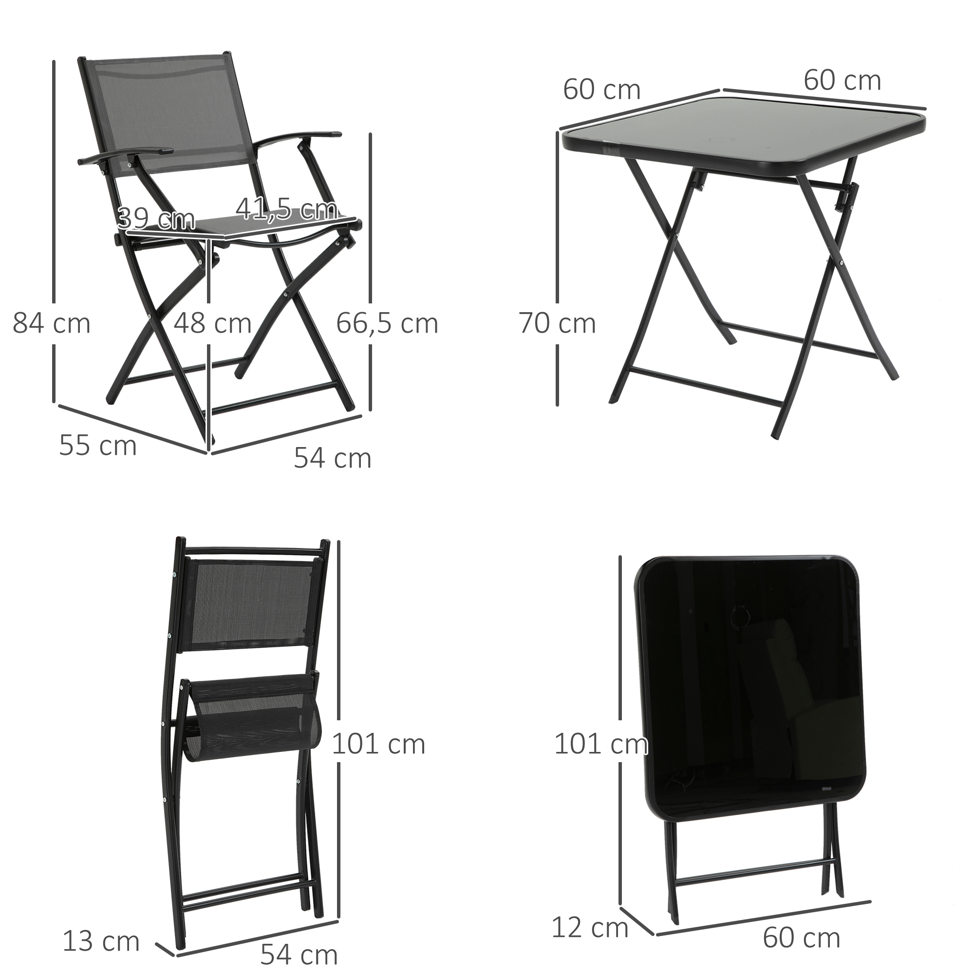 Outsunny opvouwbare 3-delige zitgroep. Zwart & grijs;