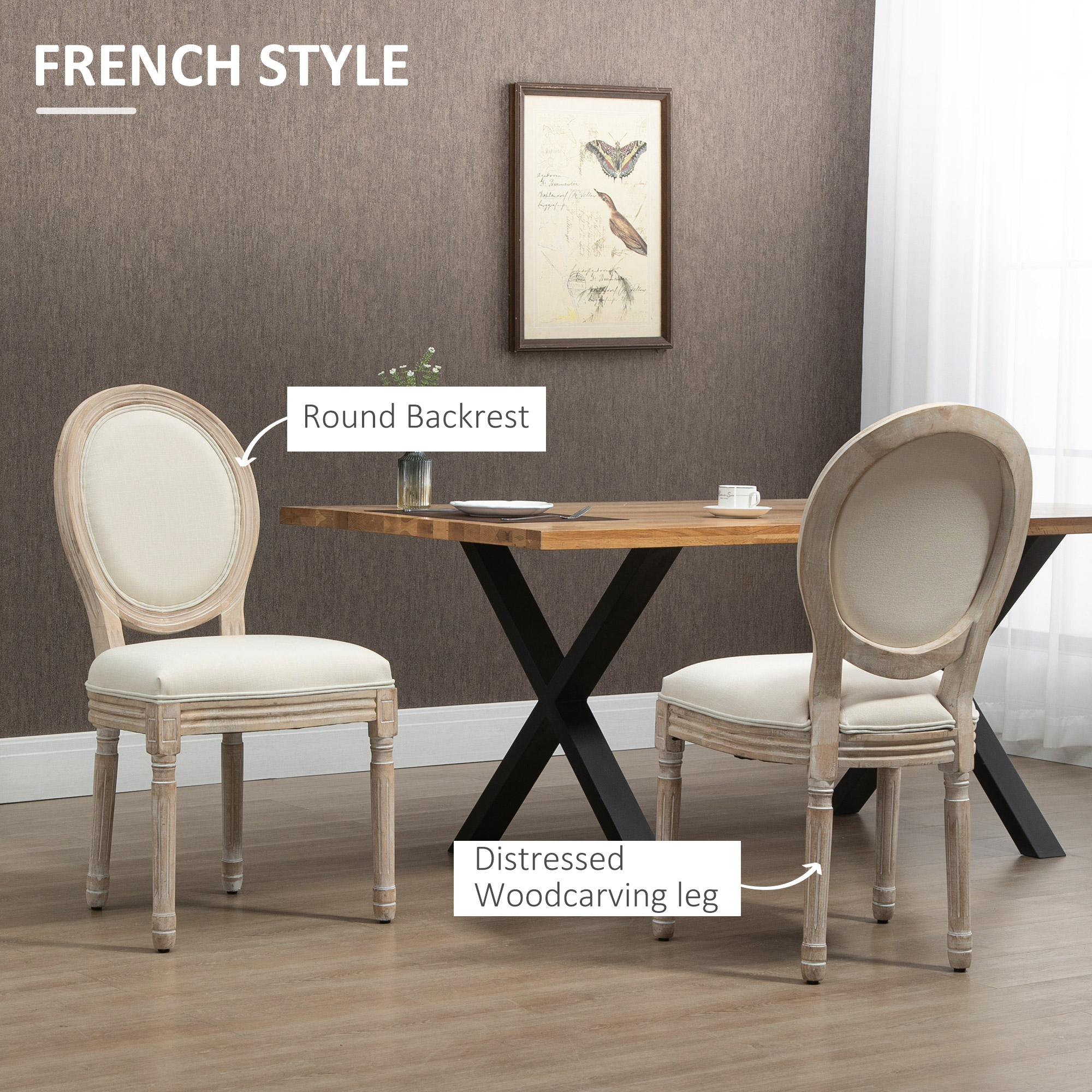 HOMCOM set van 2 eetkamerstoelen 49 cm x 56 cm x 96 cm
