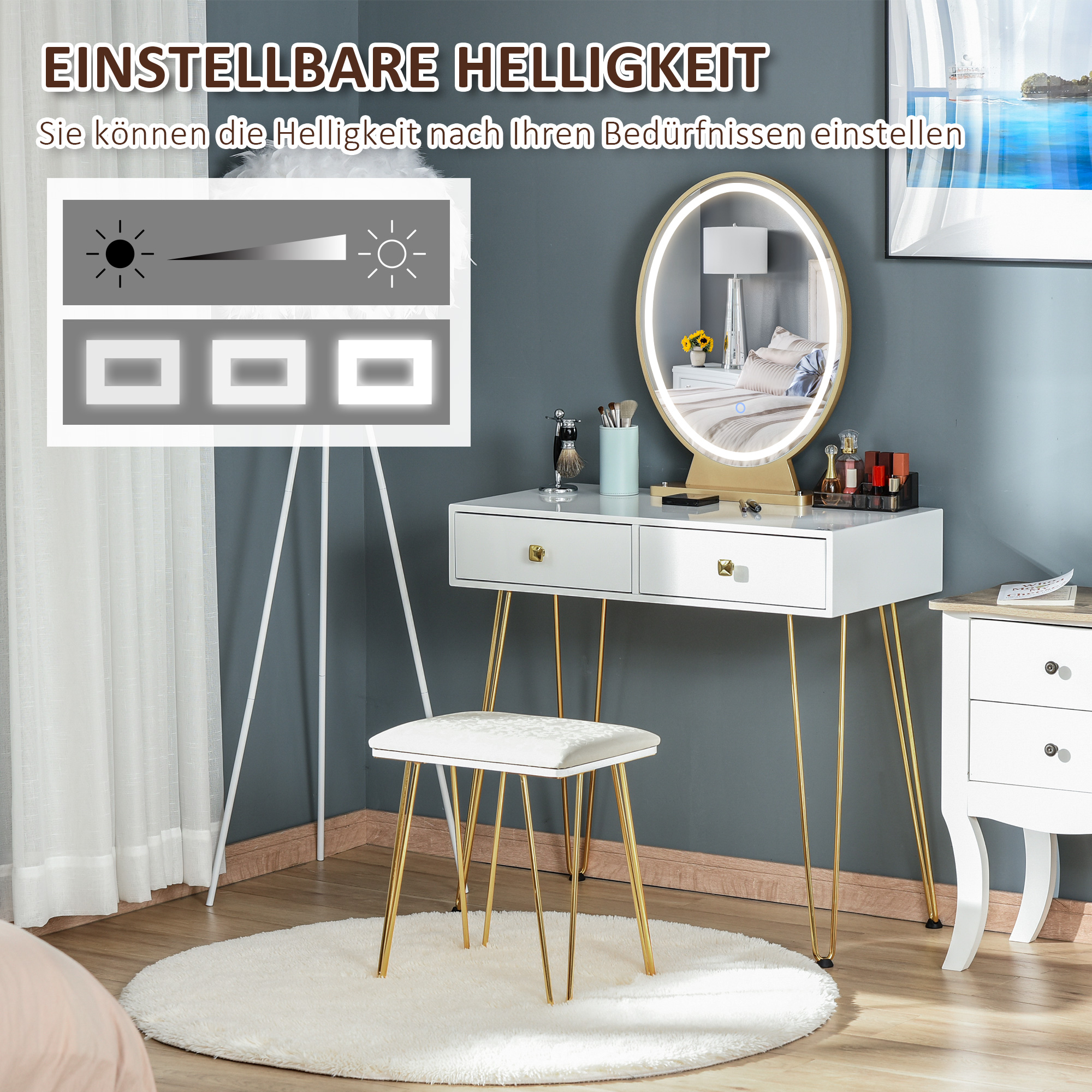 HOMCOM make-uptafel gestoffeerde kruk retro design