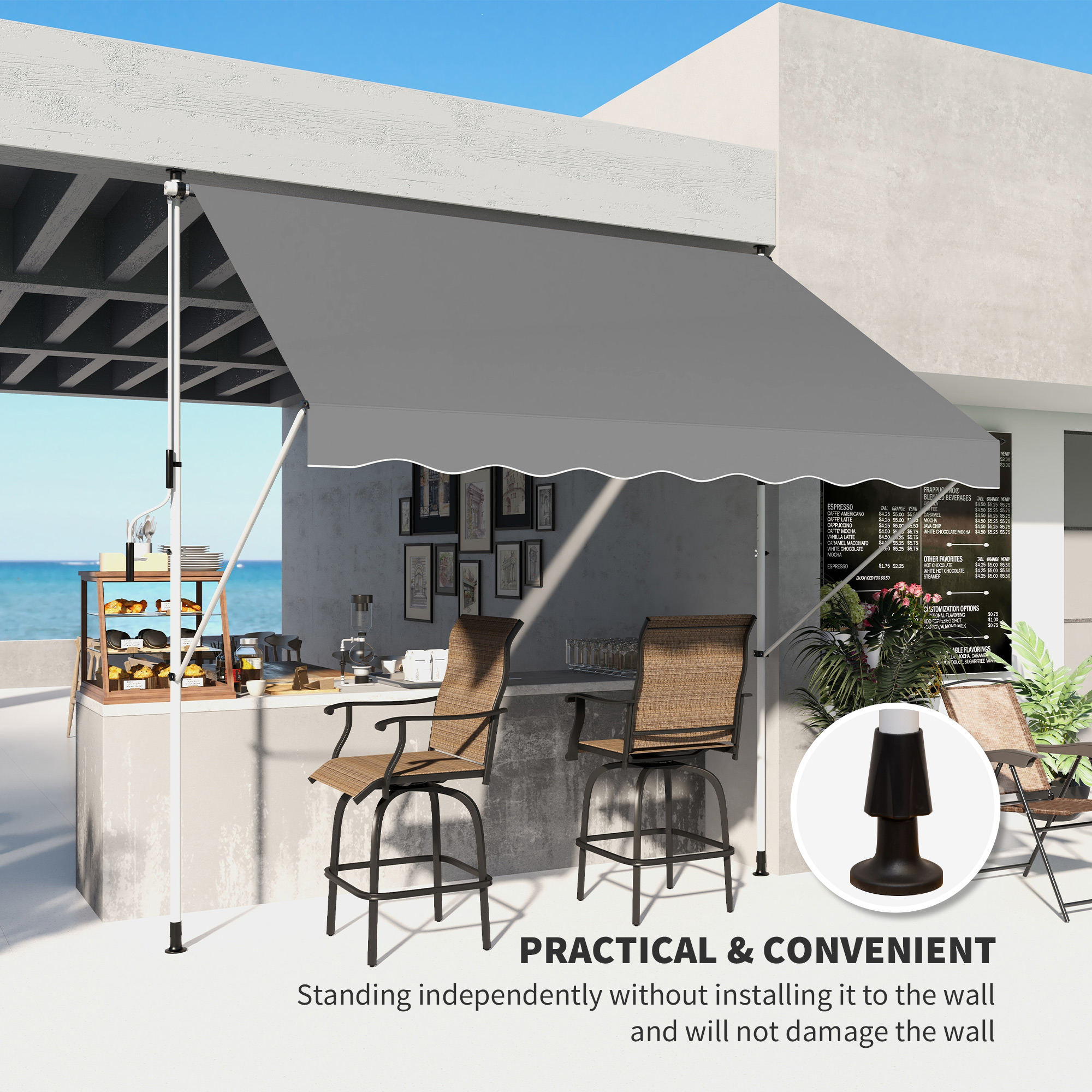 Outsunny luifel knikarm klemluifel zonwering zwengel balkon aluminium 3 x 1,5 m grijs