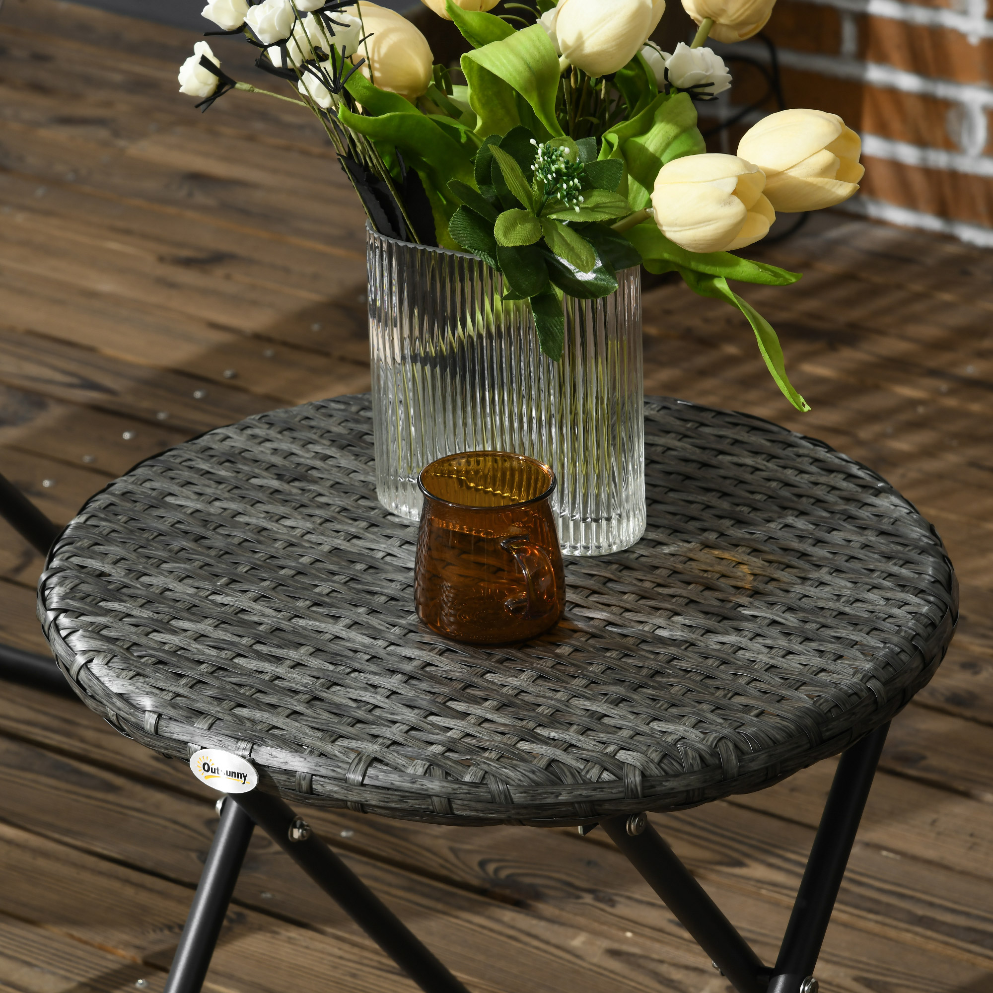 Outsunny Tuinmeubelset, 3-delig, rotanlook, 2 stoelen, 1 tafel, inklapbaar, Grijs
