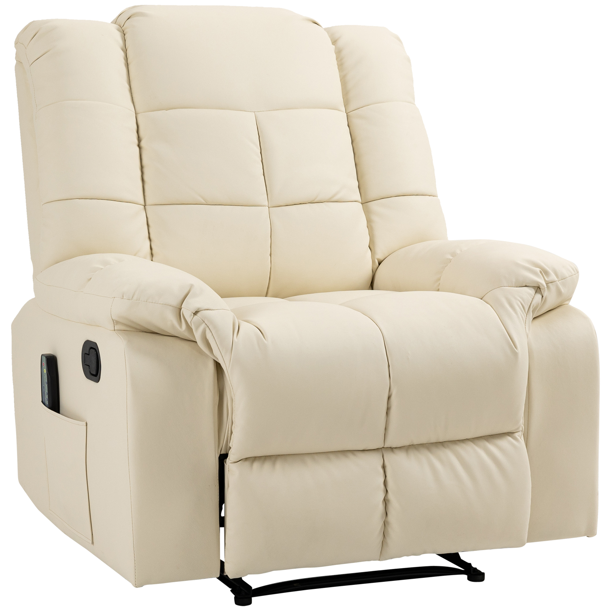 HOMCOM massagestoel, fauteuil, 8 trillingspunten, ligfunctie, kunstleer, roomwit, 94x99x99cm