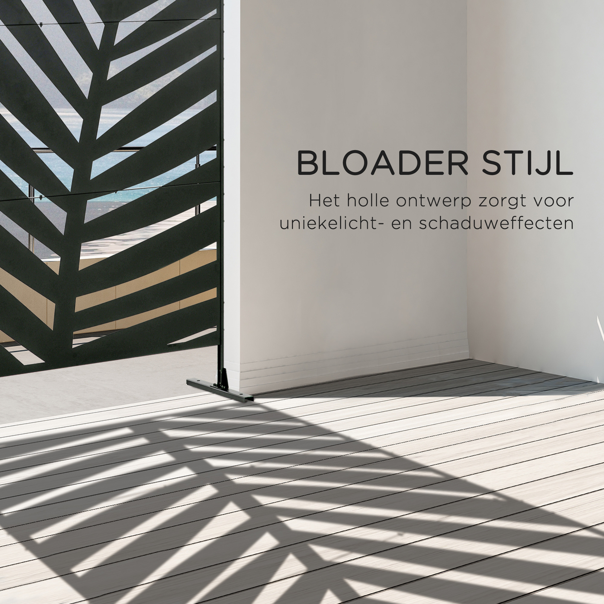 Outsunny Buitenscherm Privacy Stalen Frame Palmblad Silhouet 120x198 cm, Zwart