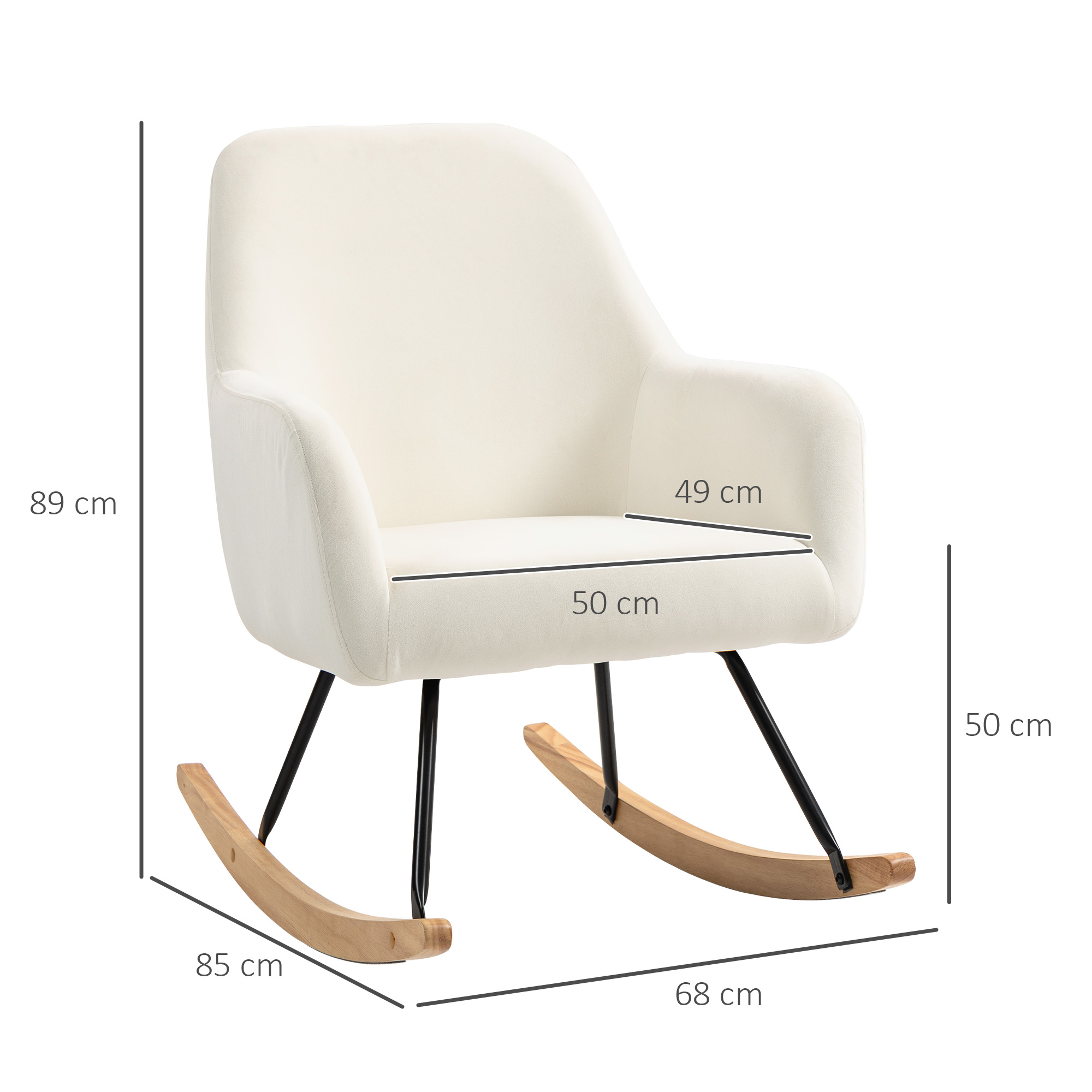 HOMCOM Schommelstoel, Zacht Fluweel Look Bekleding, Dikke Kussenvulling, Brede Rugleuning, Crèmewit