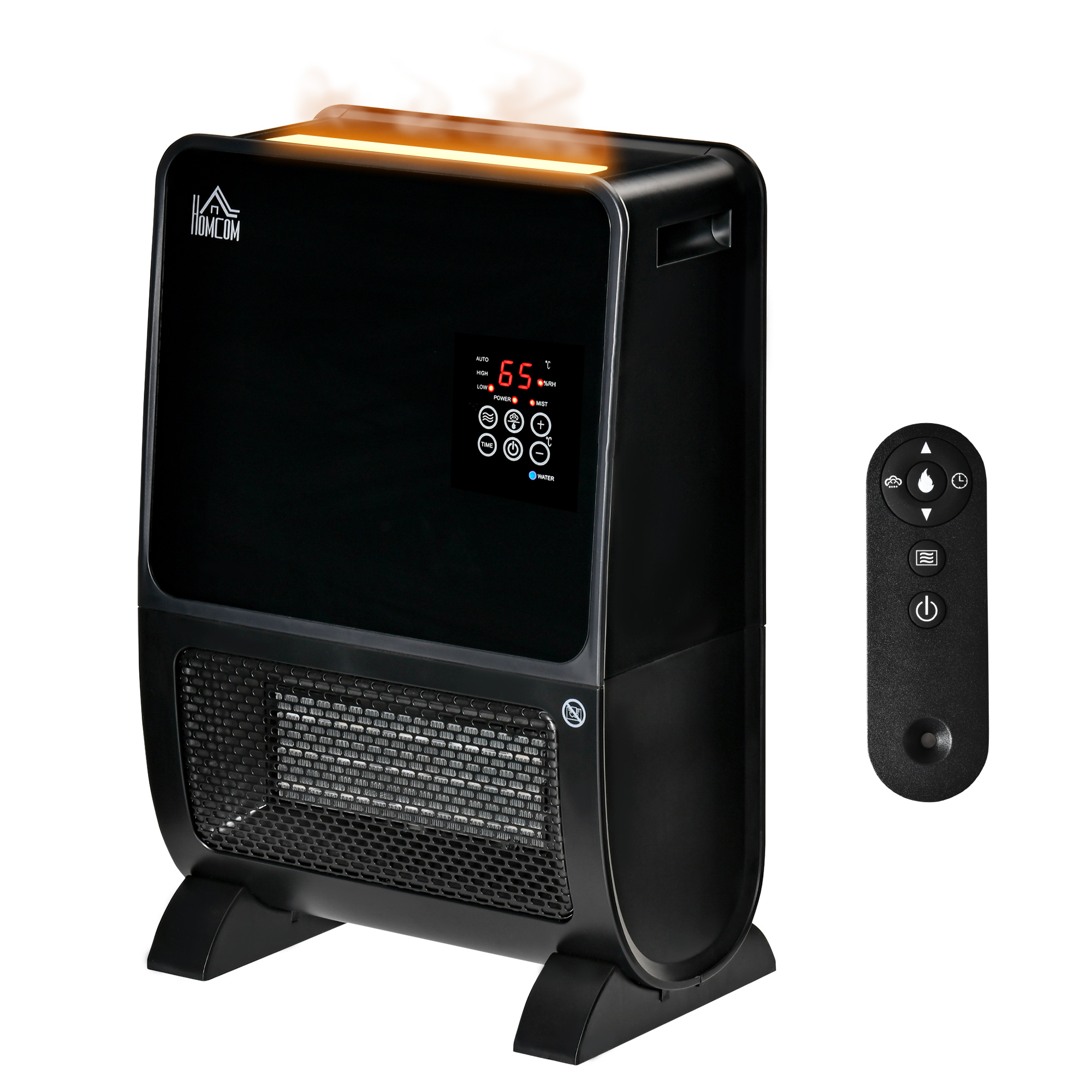 HOMCOM 2 in 1 luchtverhitter met afstandsbediening luchtbevochtiger keramisch LED licht bevochtigingsfunctie 8-uurs timer kachel verwarming 2000W ABS zwart 33 x 21 x 49.5 cm