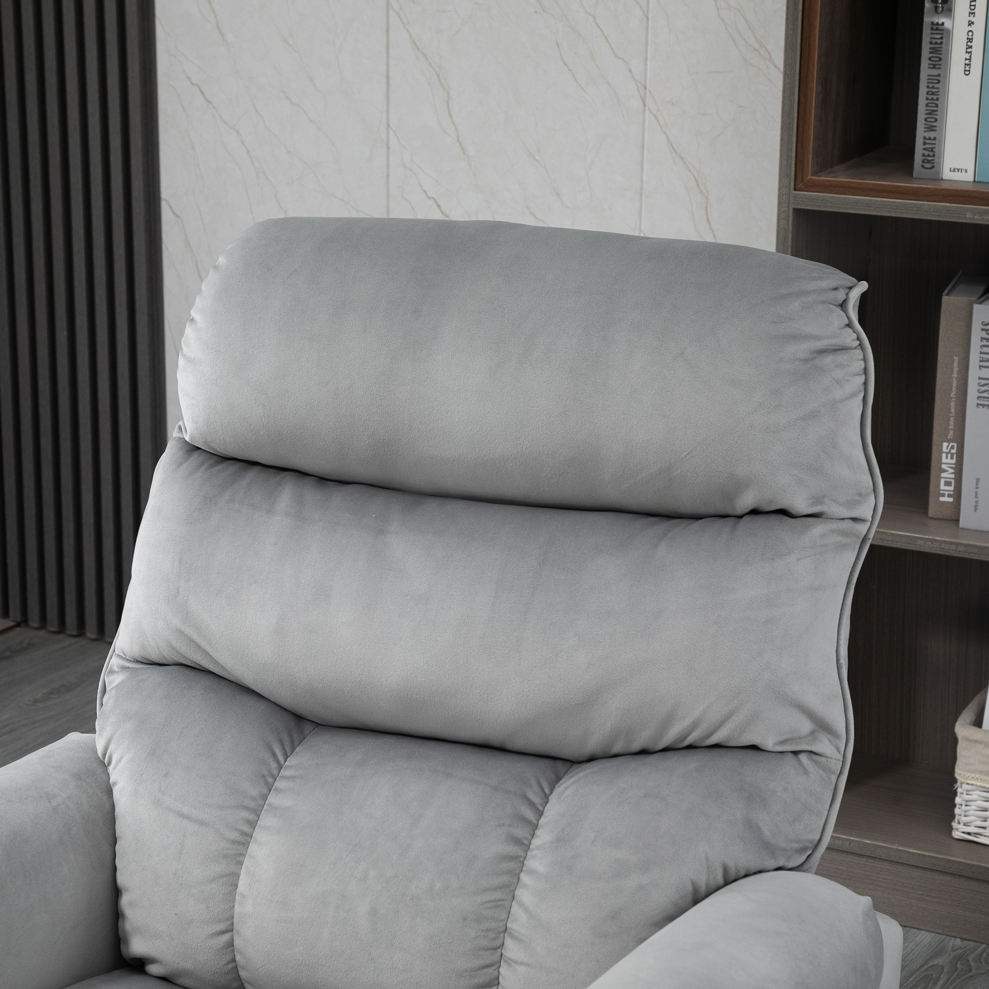 HOMCOM stahulp relaxstoel elektrische tv-stoel met massagefunctie elektrische ligfunctie fluweelzacht polyester metaalschuim lichtgrijs 79 x 97 x 103 cm