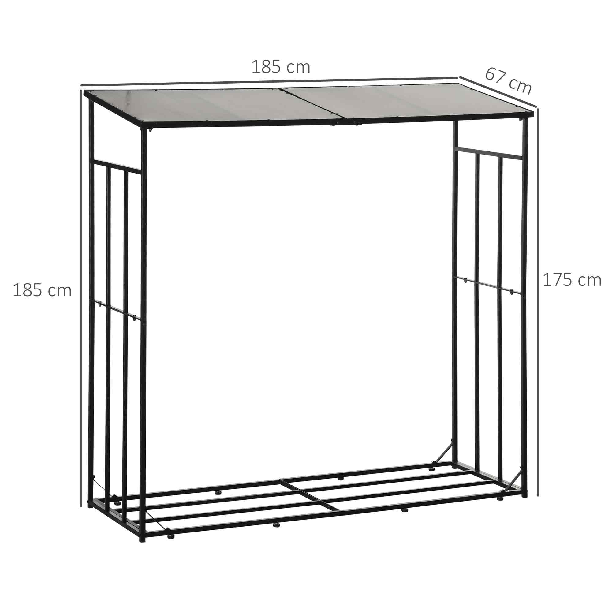 Outsunny Houtopslag voor buiten, tot 2100 kg, polycarbonaat dak, metalen frame, 185 x 67 x 185 cm