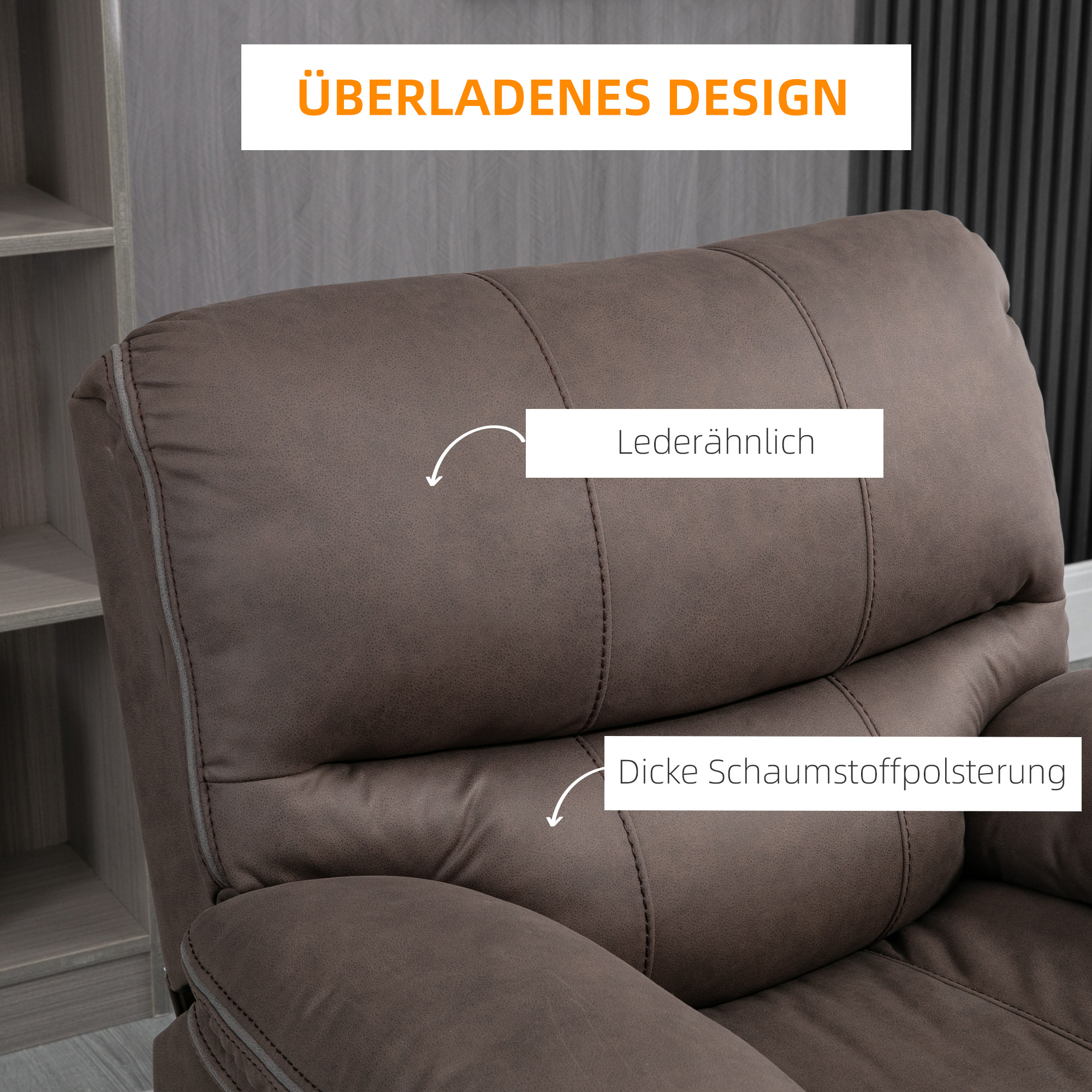 HOMCOM Relaxstoel met Voetsteun, Terugleunende Ontspanningsstoel, Microvezelbekleding in Lederlook, Metalen Structuur, Bruin