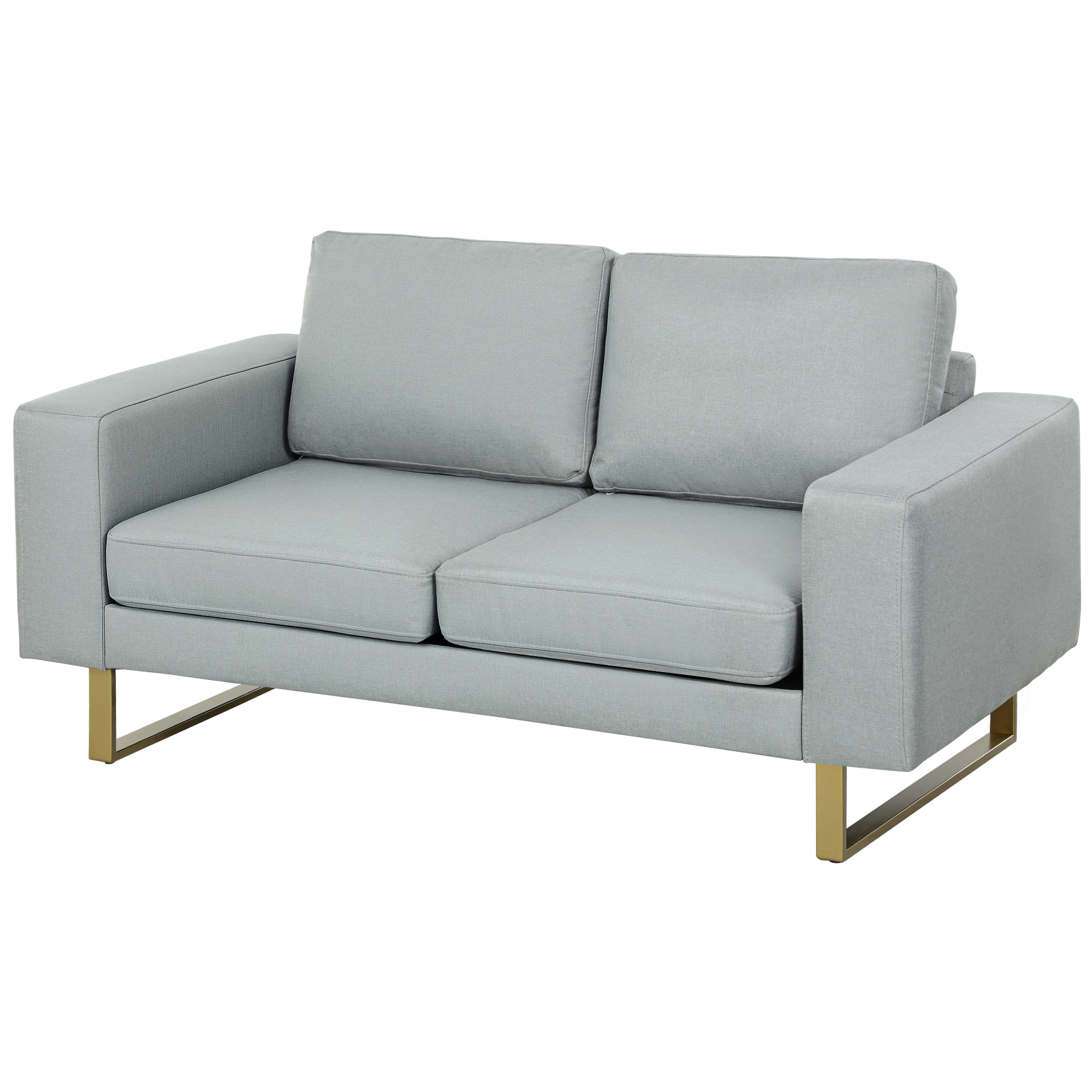 HOMCOM 2-Zitsbank, Sofa met Volhouten Frame, Metalen Poten, Eenvoudig Ontwerp, Lichtgrijs