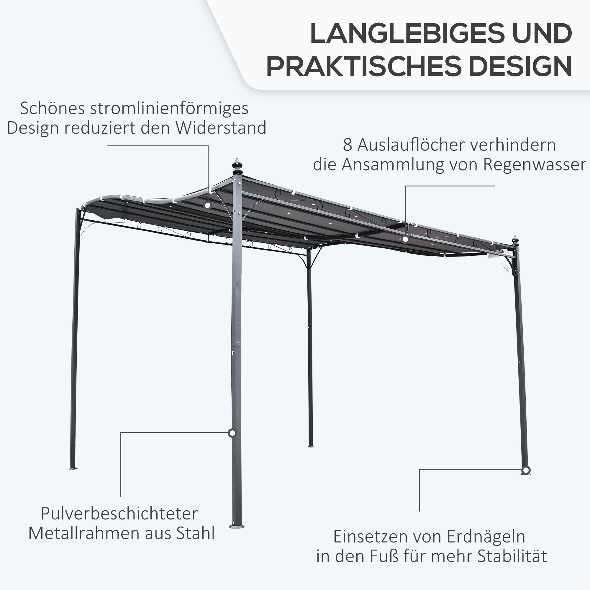 Outsunny Pergola Gazebo Gazebo Luifeltent Metaal Grijs 297x297cm