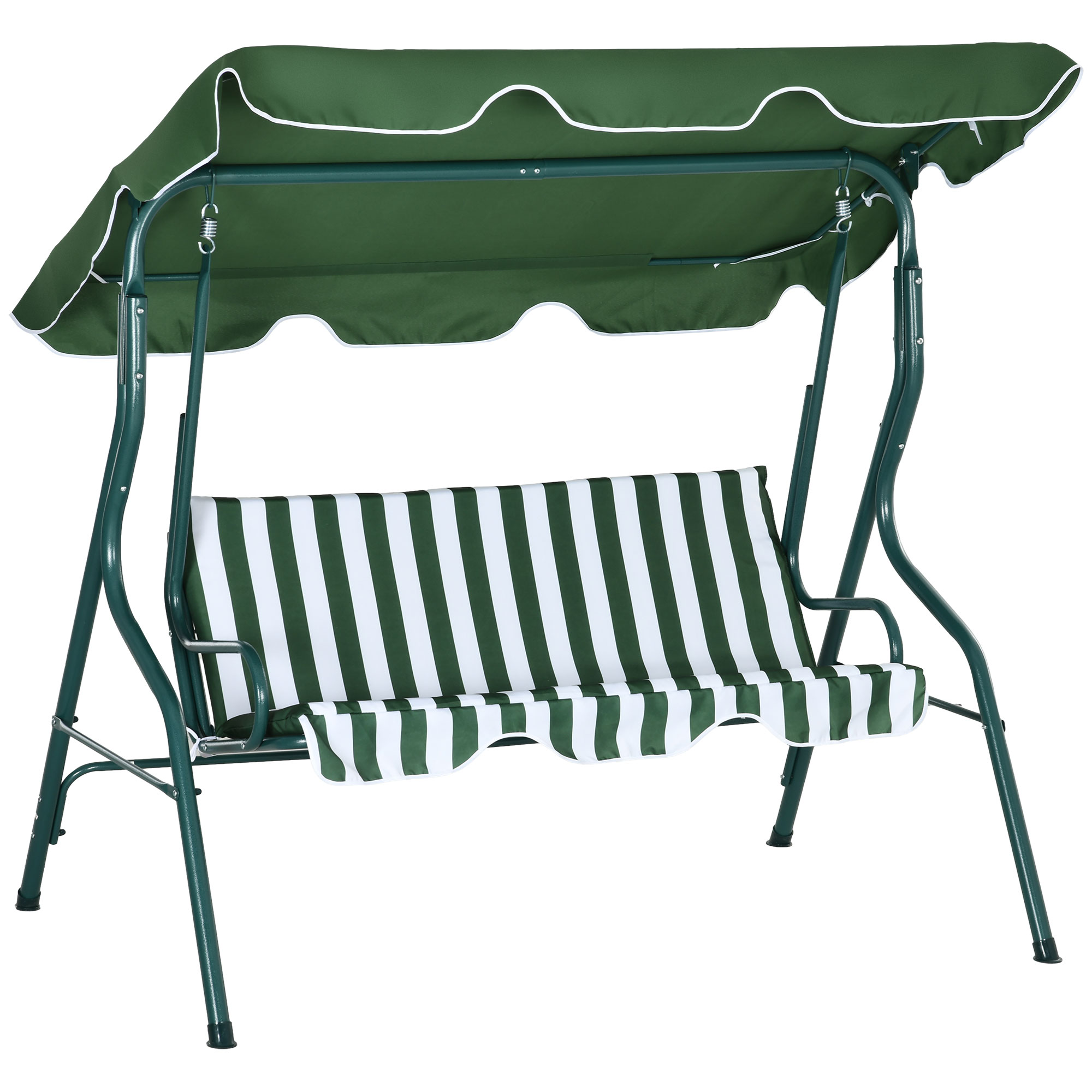 Outsunny 3-zits Hollywoodschommel Tuinligbed Schommelbank, weerbestendig, 172 cm x 110 cm x 153 cm, Groen + Wit