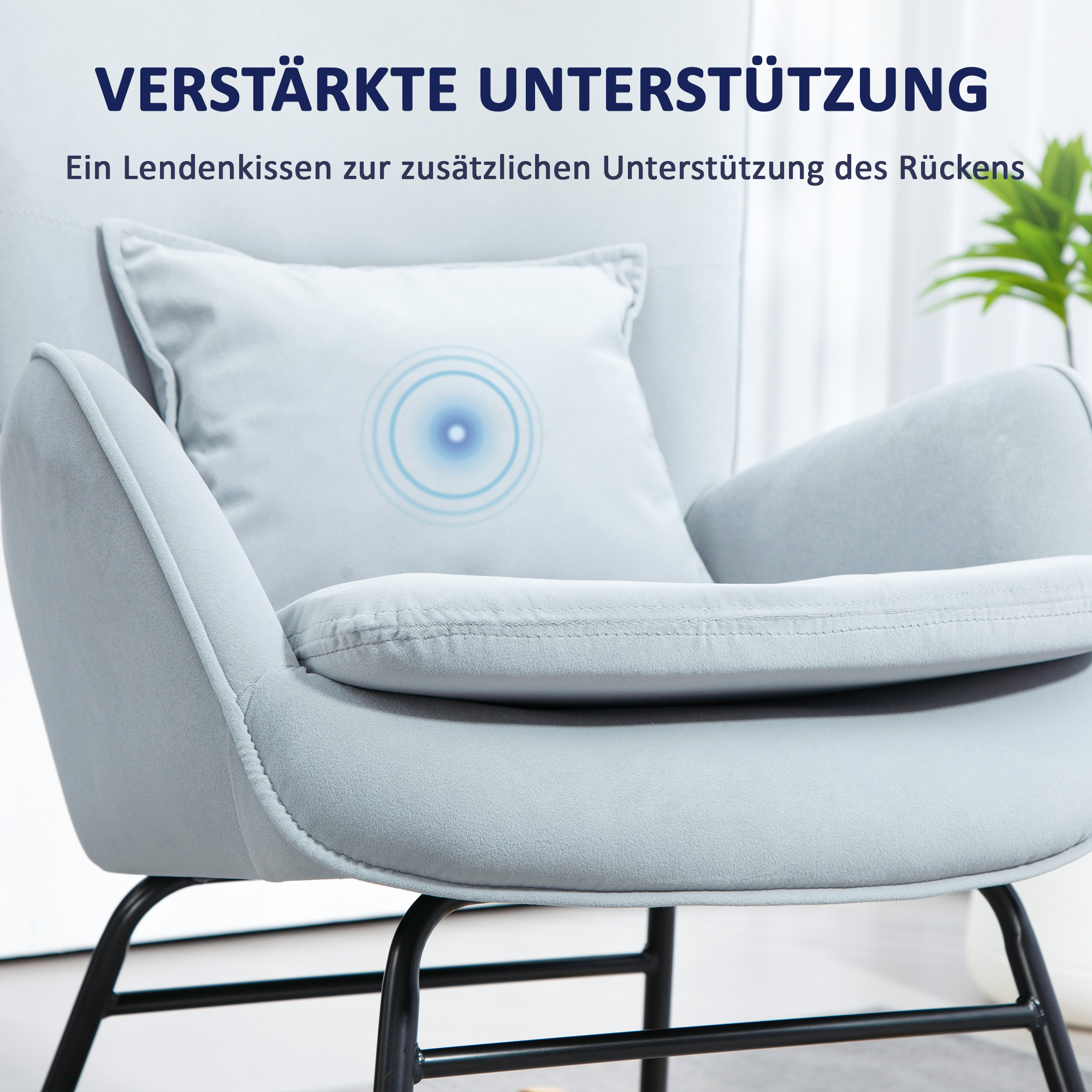 HOMCOM Schommelstoel met Zachte Bekleding in Samtlook, Inclusief Lendekussen, tot 120 kg, 67 x 85 x 112 cm, Lichtgrijs