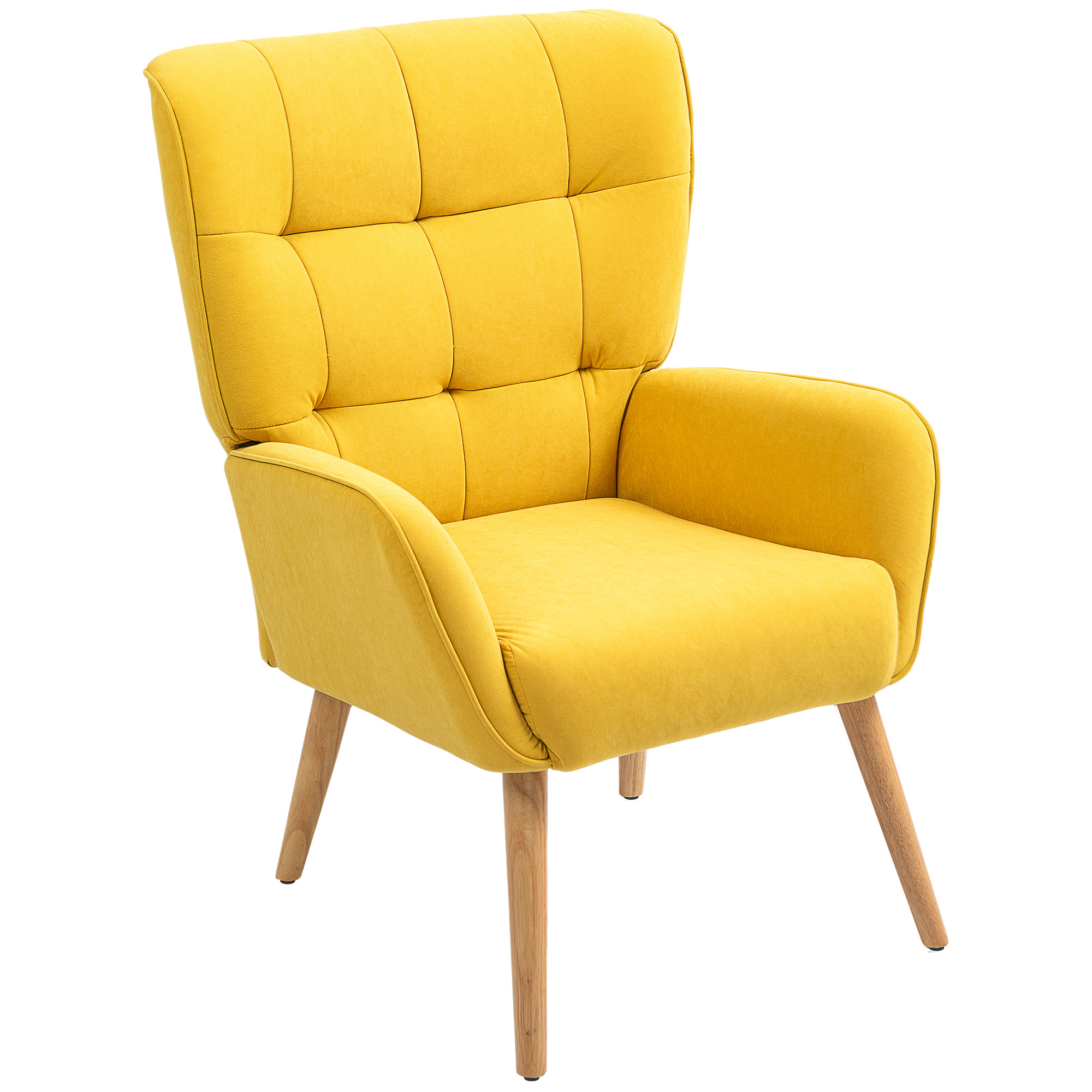 HOMCOM Gestoffeerde fauteuil, Woonkamerstoel met stiksels, Zachte bekleding in Fluweel Look, tot 120 kg, Geel