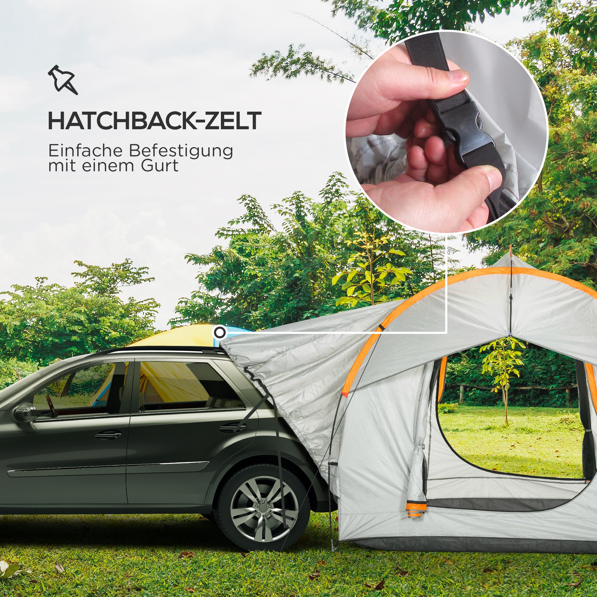 Outsunny Auto Tent Kampeertent, 3 deuren, weerbestendig, 239cm x 210cm x 210cm, Oranje + Grijs