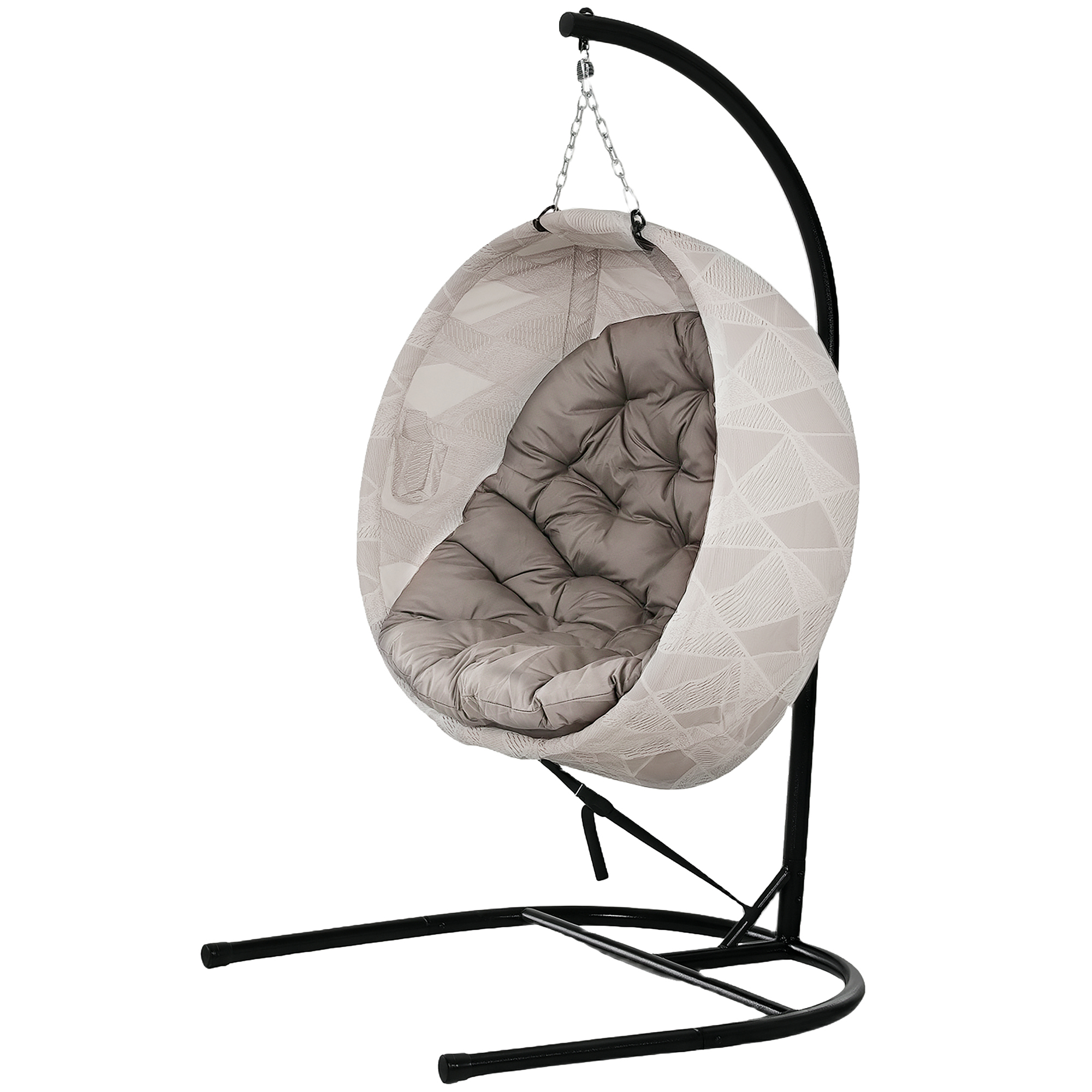 Outsunny Eivormige hangmand, hangstoel met schommelfunctie en opvouwbare mand, tuinstoel, bekerhouder, Zandbruin