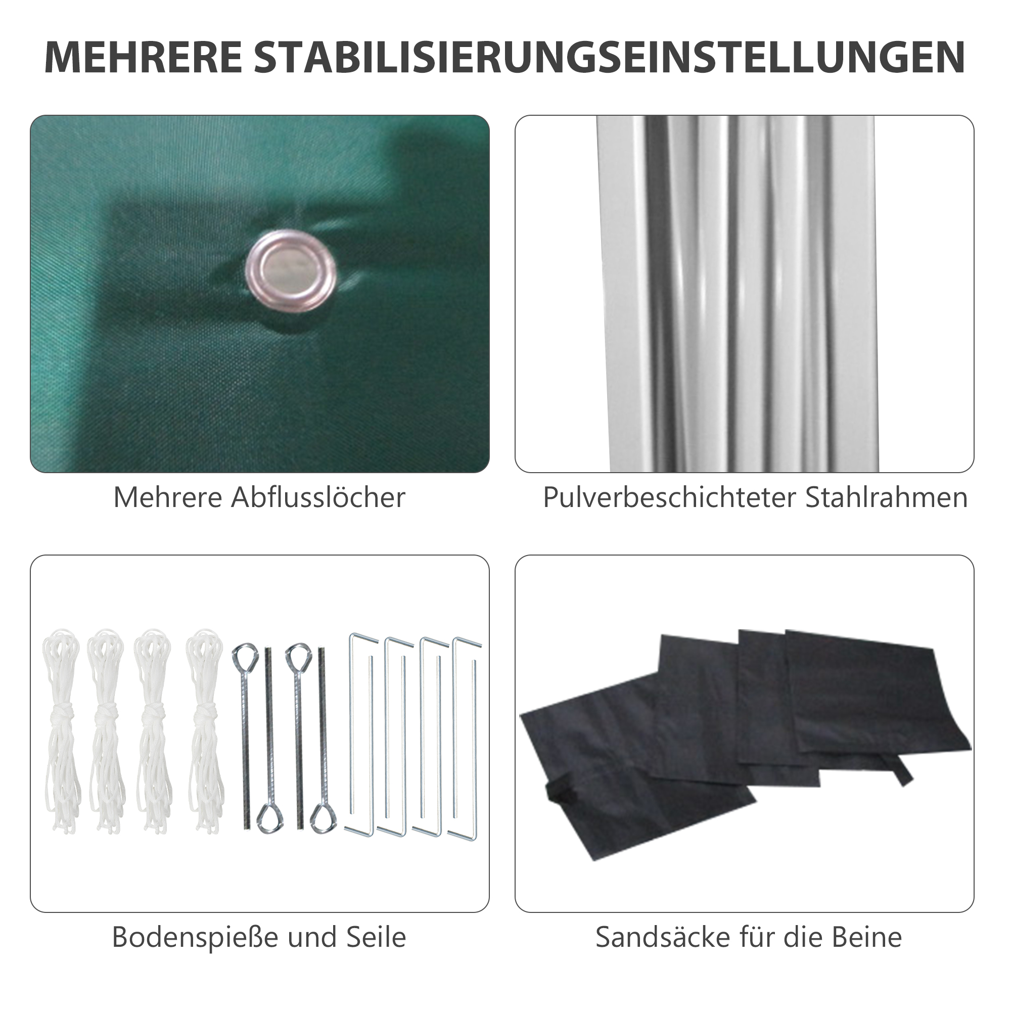 Outsunny Opvouwbare Paviljoen, 2 Zijwanden, Hoogteverstelbaar, Inclusief Transporttas, Roestvrij Stalen Frame, 3 x 3 m, Groen