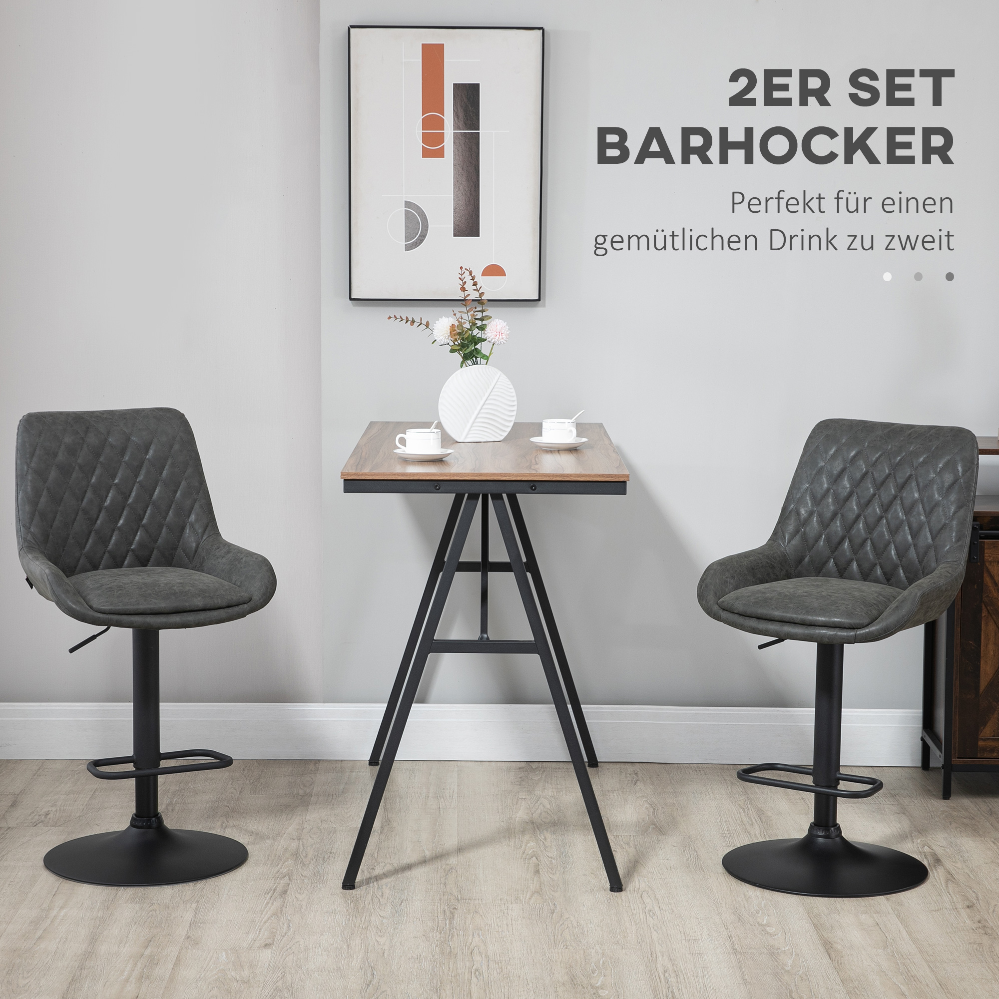 HOMCOM Verstelbare Barkruk Keukenkruk Designkruk, met voetensteun, 51 cm x 59 cm x 117 cm, Donkergrijs + Zwart