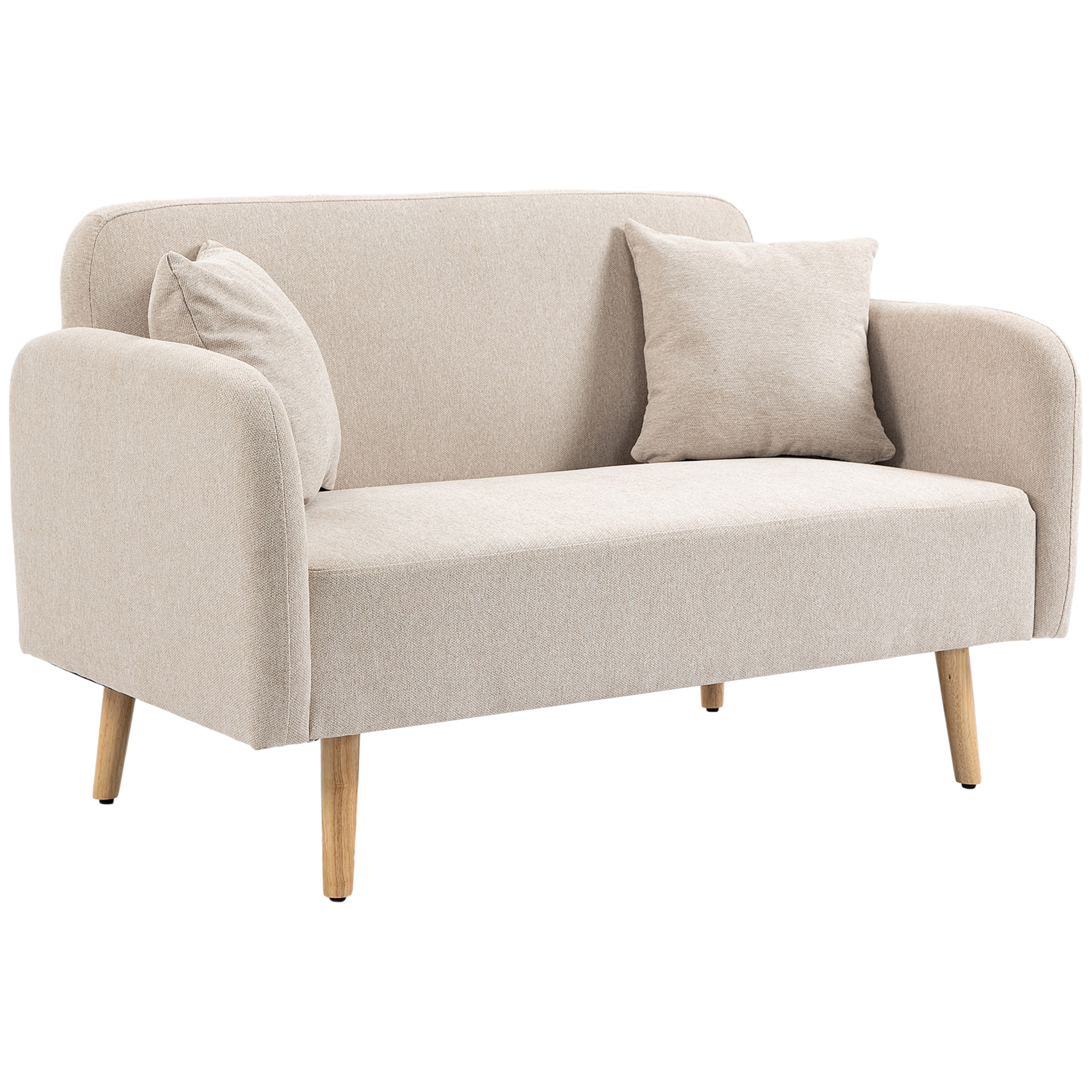 HOMCOM 2-zitsbank, Moderne Design Bank, inclusief 2 kussens, houten poten, 130 x 70 x 80 cm, Crème