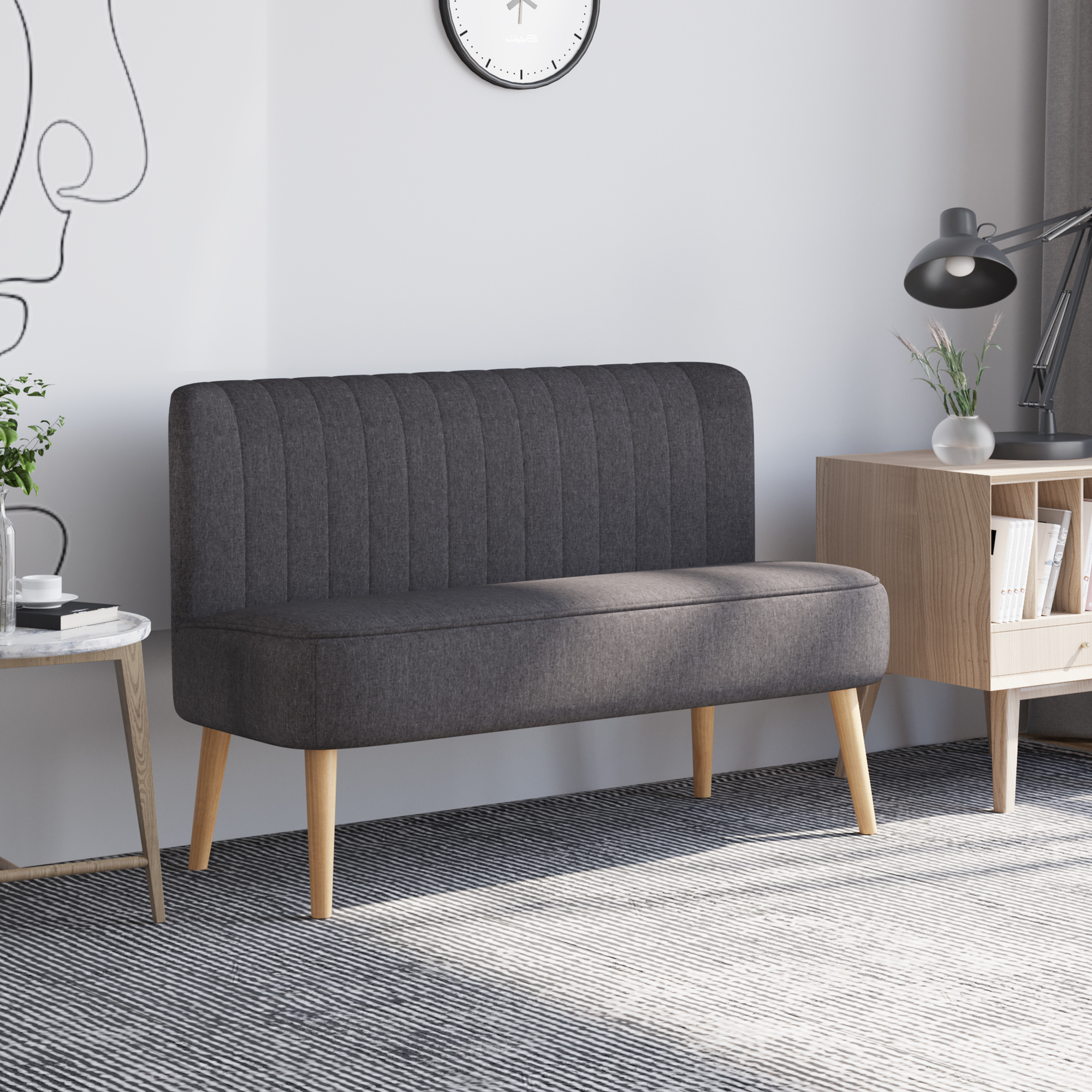 HOMCOM Sofa Retrodesign 2-zitsbank, houten poten, 117 cm x 56,5 cm x 77 cm, Donkergrijs