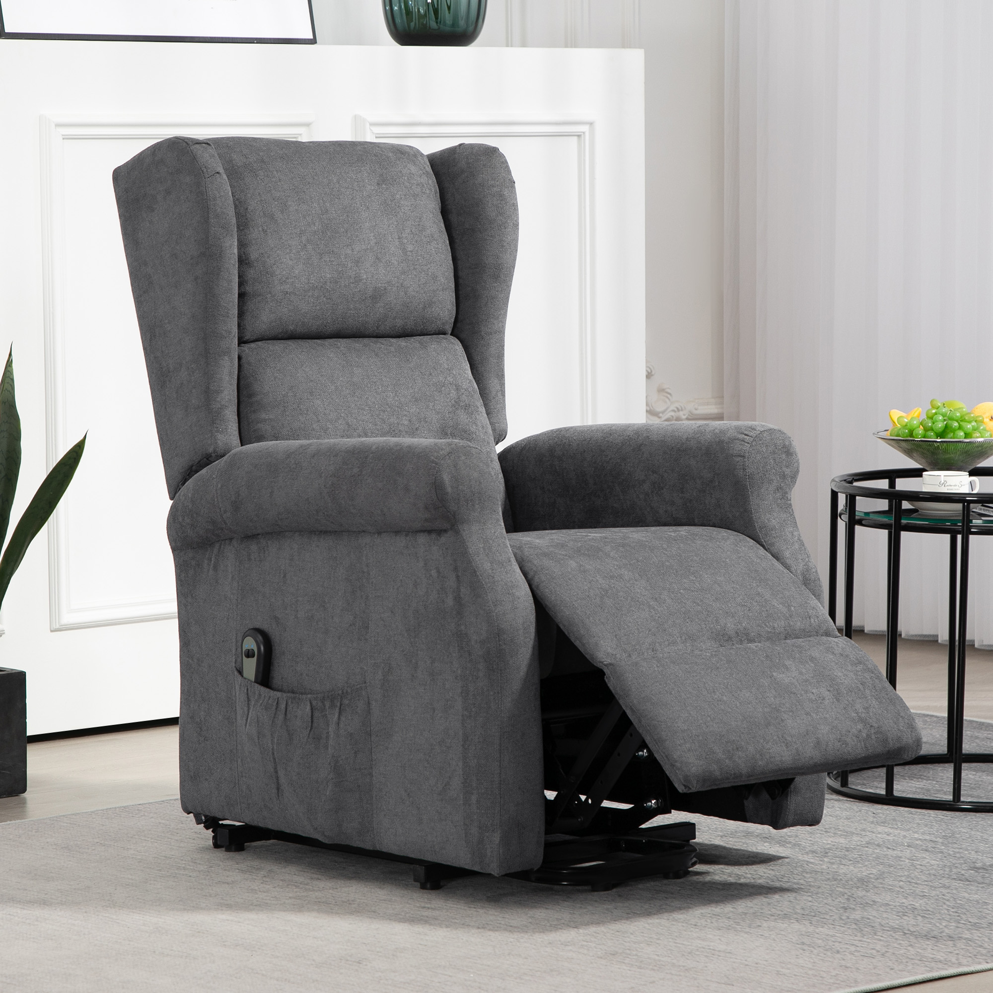 HOMCOM Relaxfauteuil met Opsta-Hulp, Ligfunctie, tot 200kg, 72,5x94x109cm, Donkergrijs