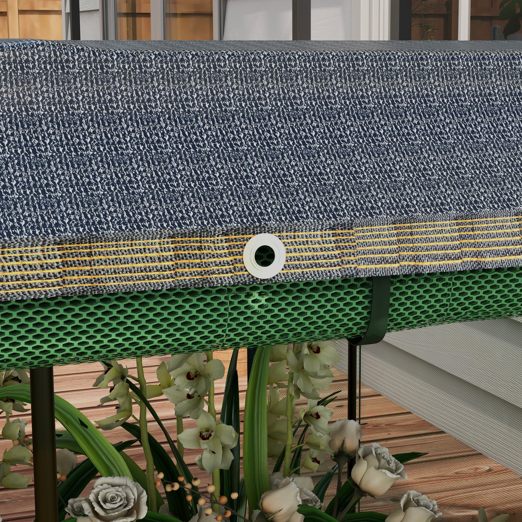 Outsunny Hoge plantenbak met vogelnet en zonnescherm, metalen behuizing, 230x110x110 cm, Grijs/Groen/Zwart