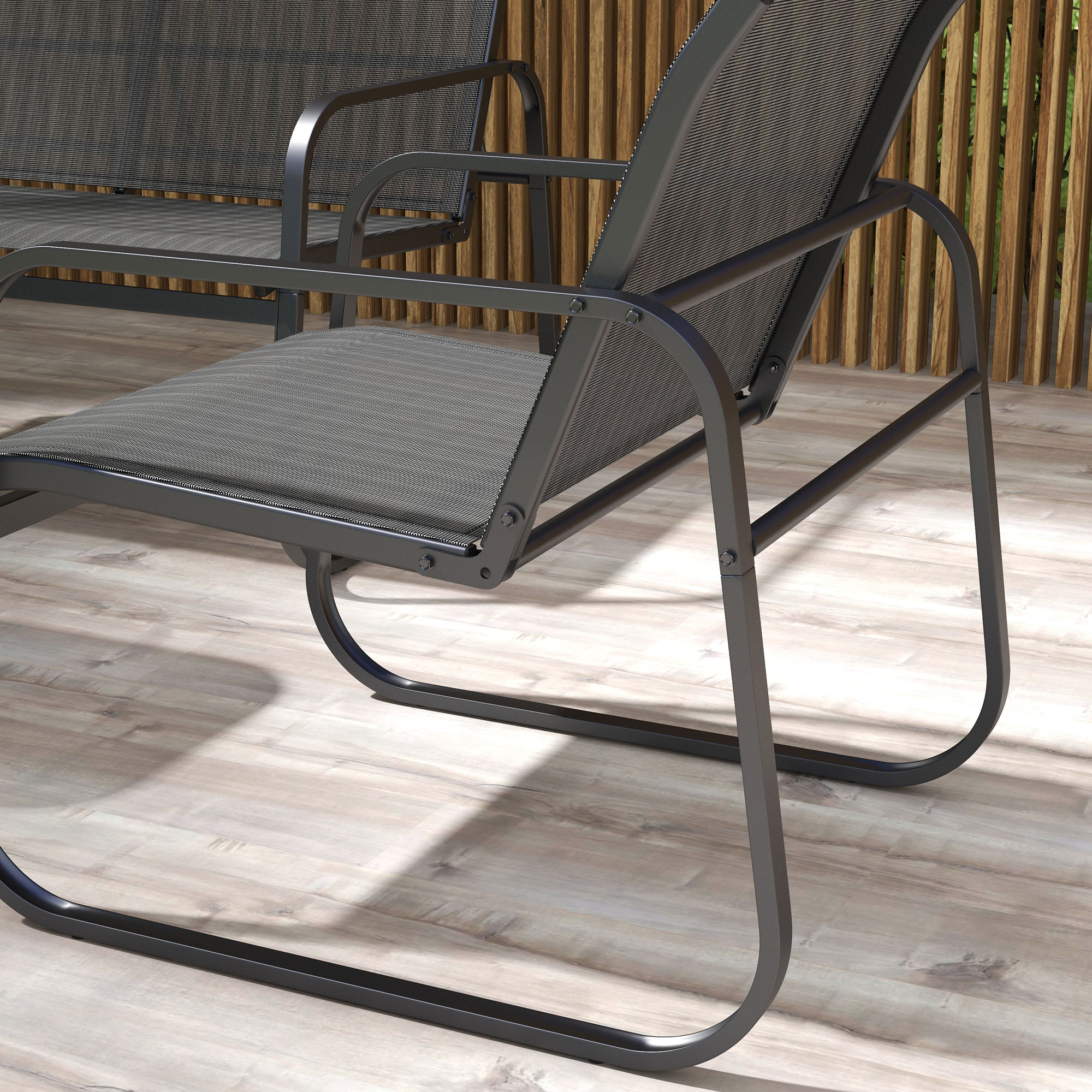 Outsunny 4-delige tuinset, 2 stoelen, 2-zitsbank, tafel met glazen blad, ademende stof, metalen frame, zwart