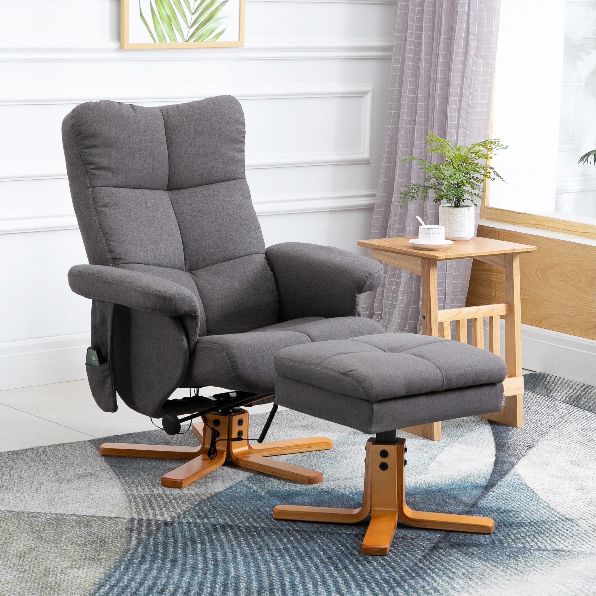 HOMCOM massagestoel met voetenbank relaxstoel 145 ° helling kunstleer donkergrijs 80 x 86 x 90 cm