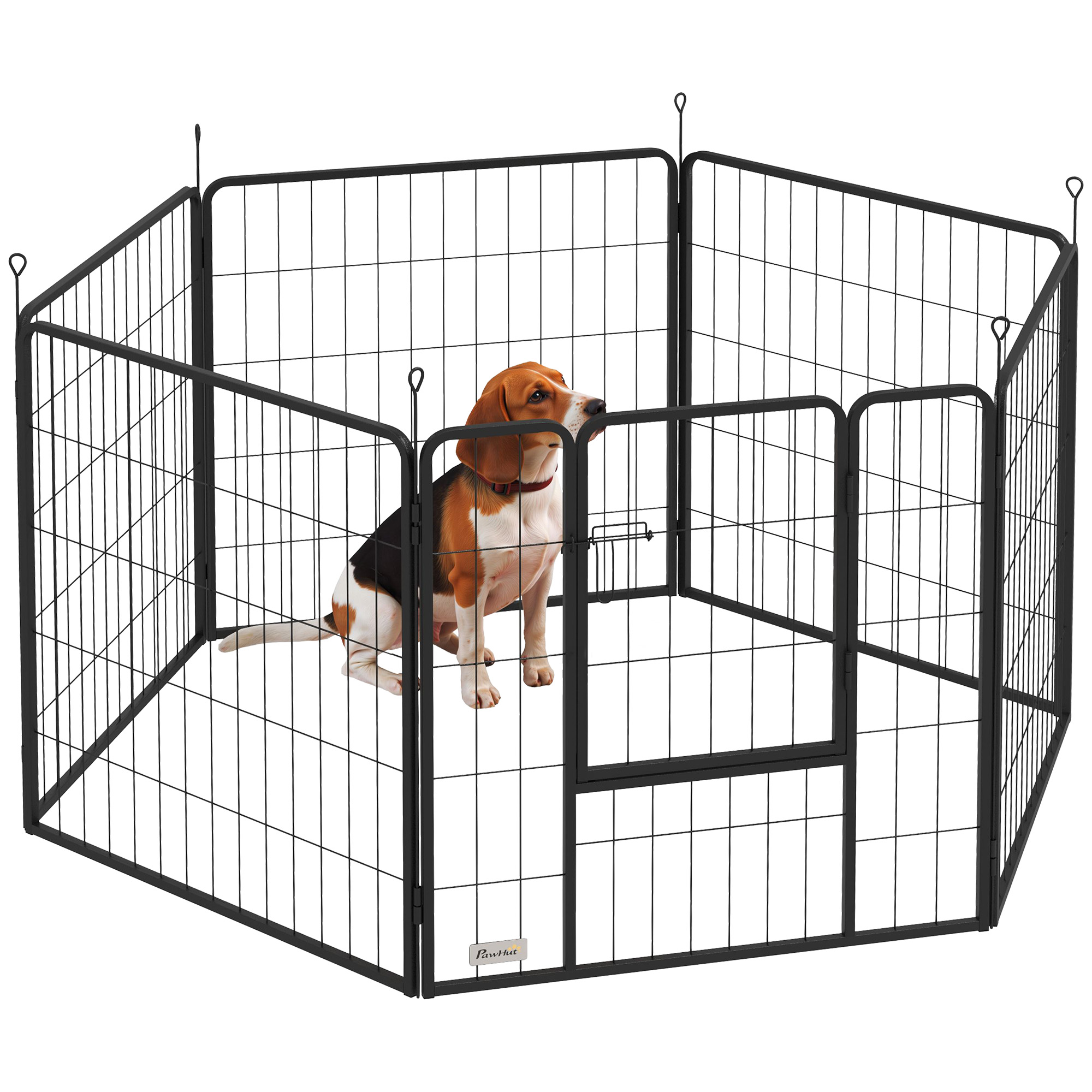 PawHut Hondenomheining, Huisdierengehege, 6 Panelen, Staal, Opvouwbaar, Zwart