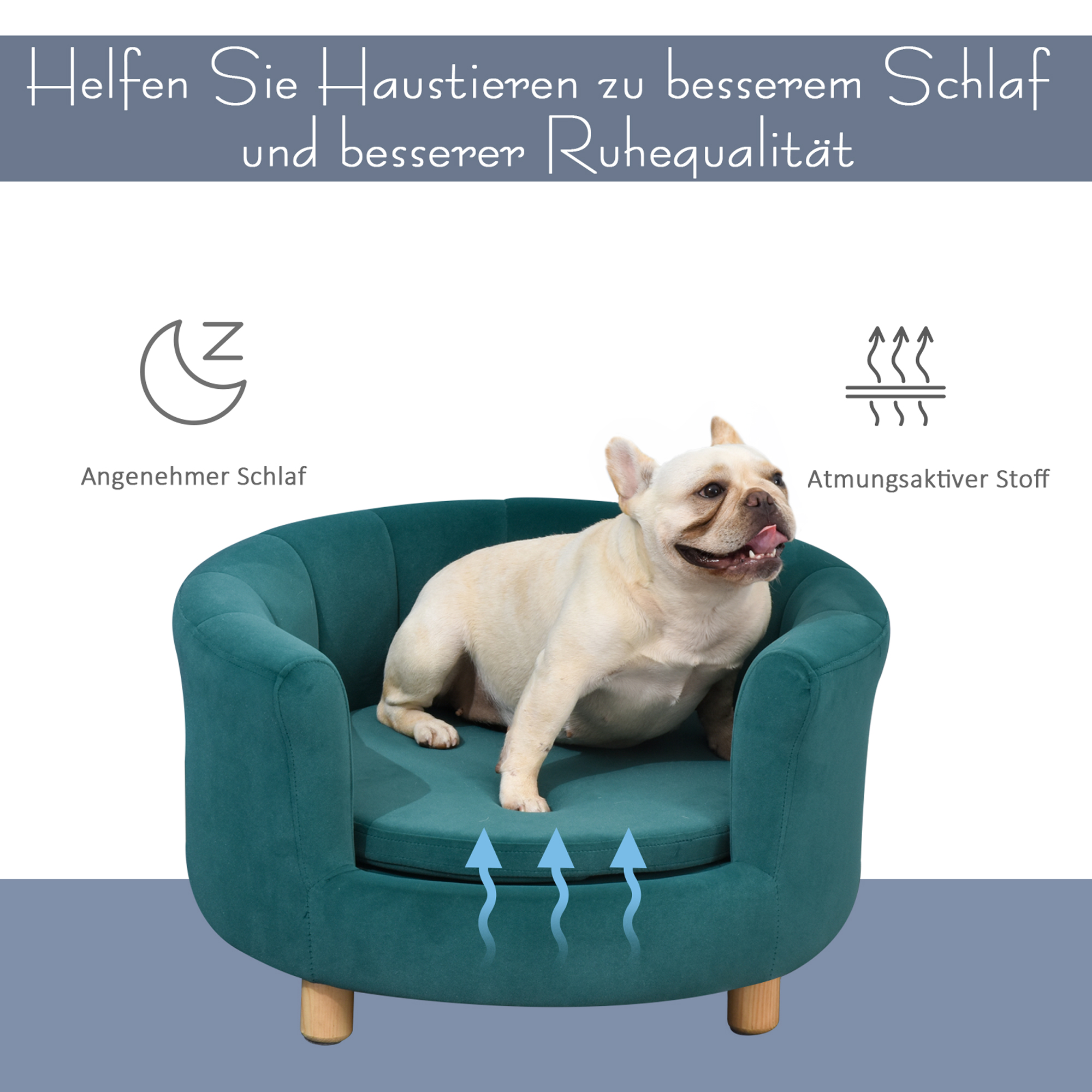 PawHut Hondenbank met zachte bekleding rond hondenbed hondenbank met houten poten