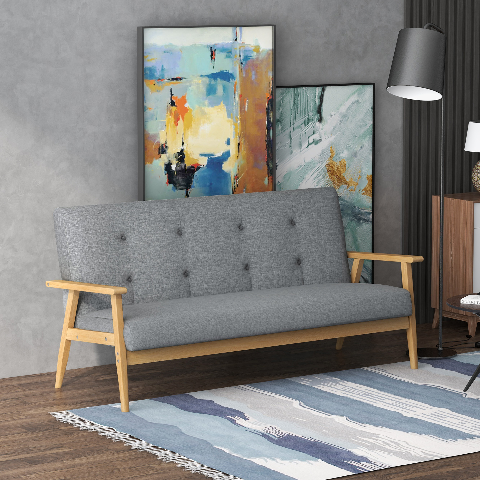 HOMCOM Driezitsbank van Kautschukhout, 154,5 x 69,5 x 73 cm, Grijs