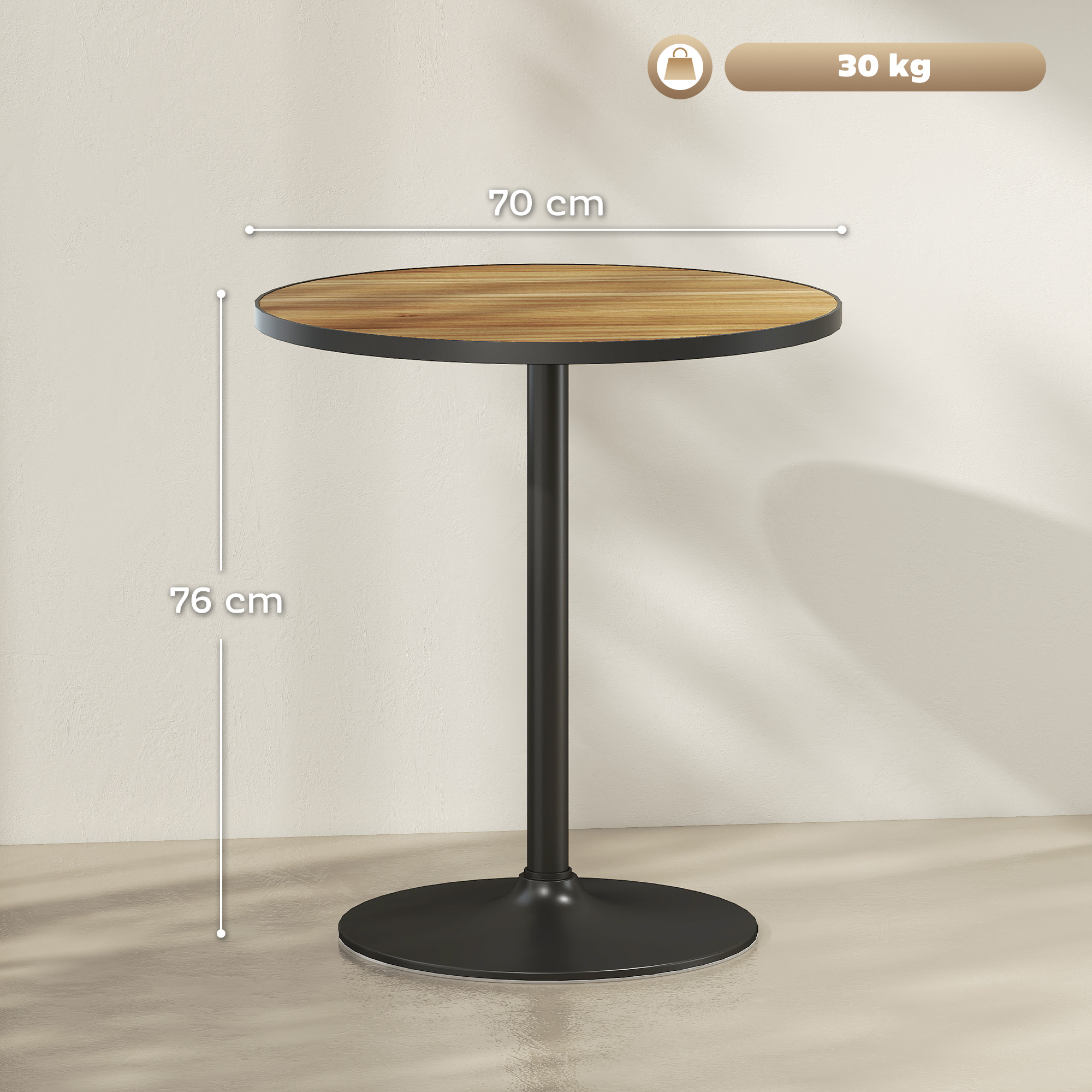 HOMCOM Ronde Eettafel, Eikenhoutlook, Compact Ontwerp, voor 2-4 Personen, Eik