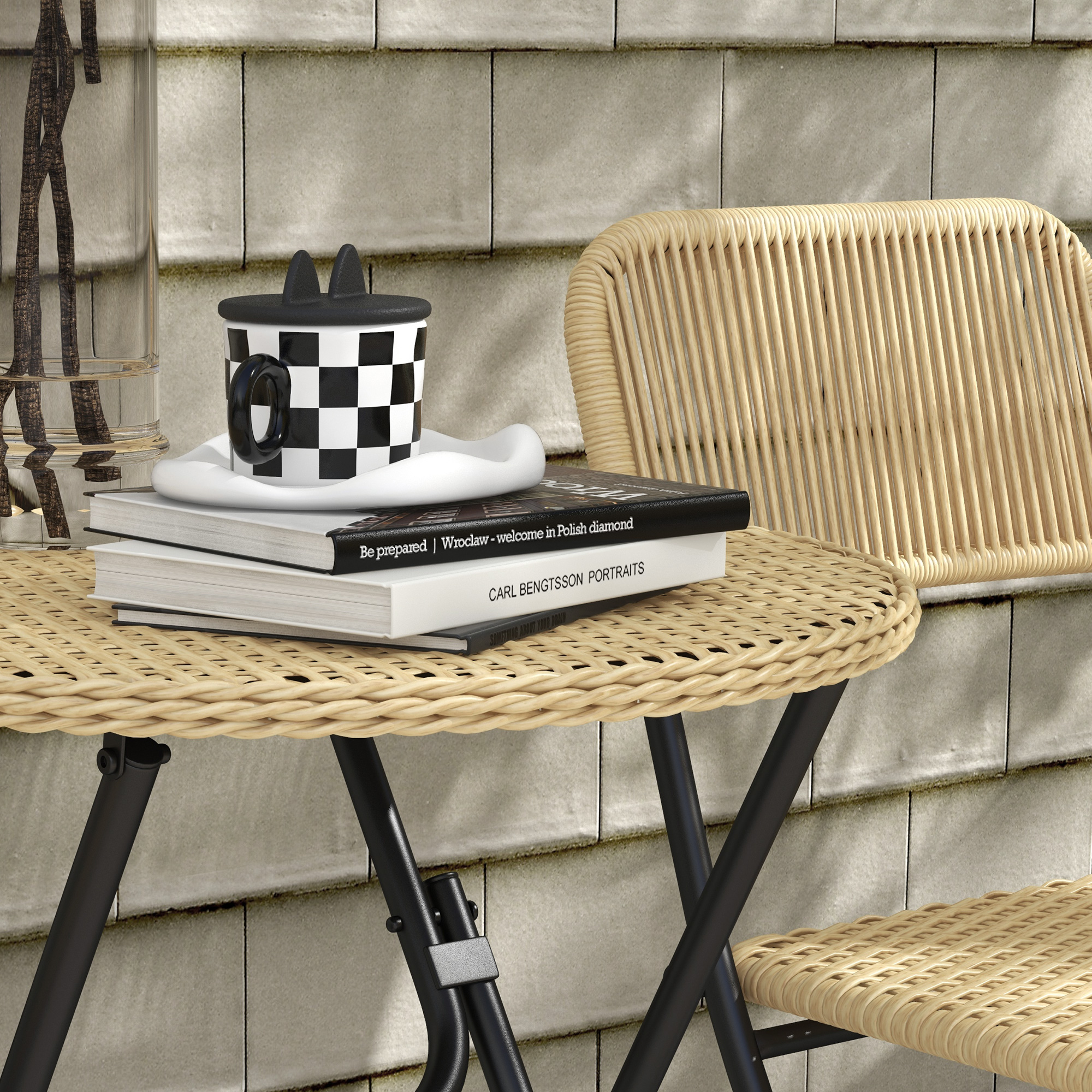 Outsunny Bistroset in Rattanlook, 2 stoelen met ronde tafel, inklapbaar, stalen frame, geel